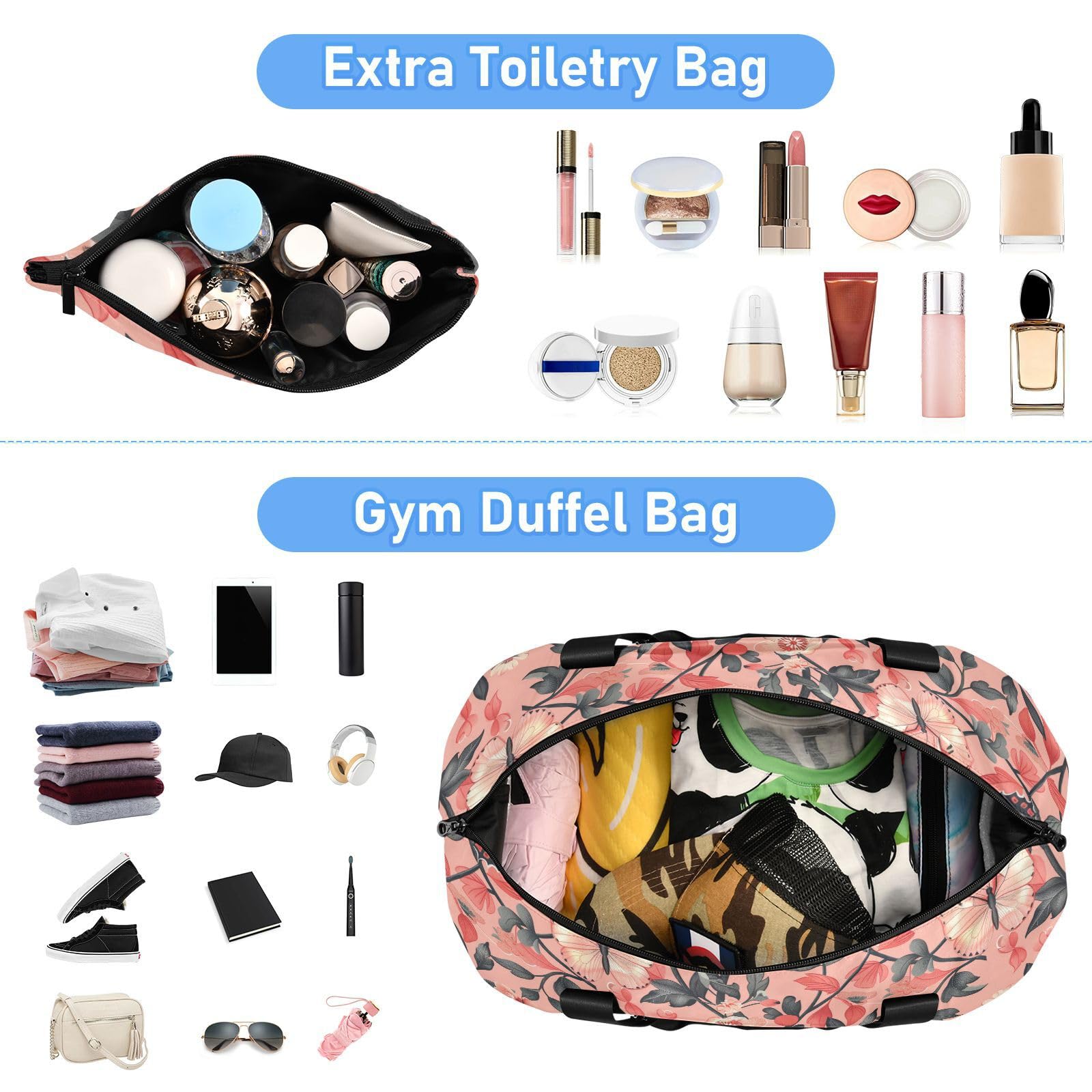 William Morris - Bolsa de fin de semana con bolsillo húmedo, correa ajustable, para deportes, gimnasio, viajes, plegable, para hombres y mujeres