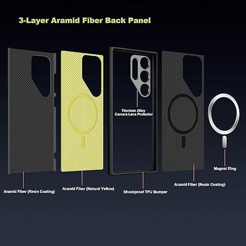 Miniatura 9 de lopie Funda diseñada para iPhone 15 Pro Max, cubierta dura de fibra de aramida real con acabado de fibra de carbono, protección contra caídas de