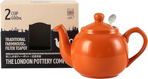 Miniatura 2 de London Pottery Tetera Farmhouse con infusor, cerámica, naranja, 2 tazas (20.3 fl oz)