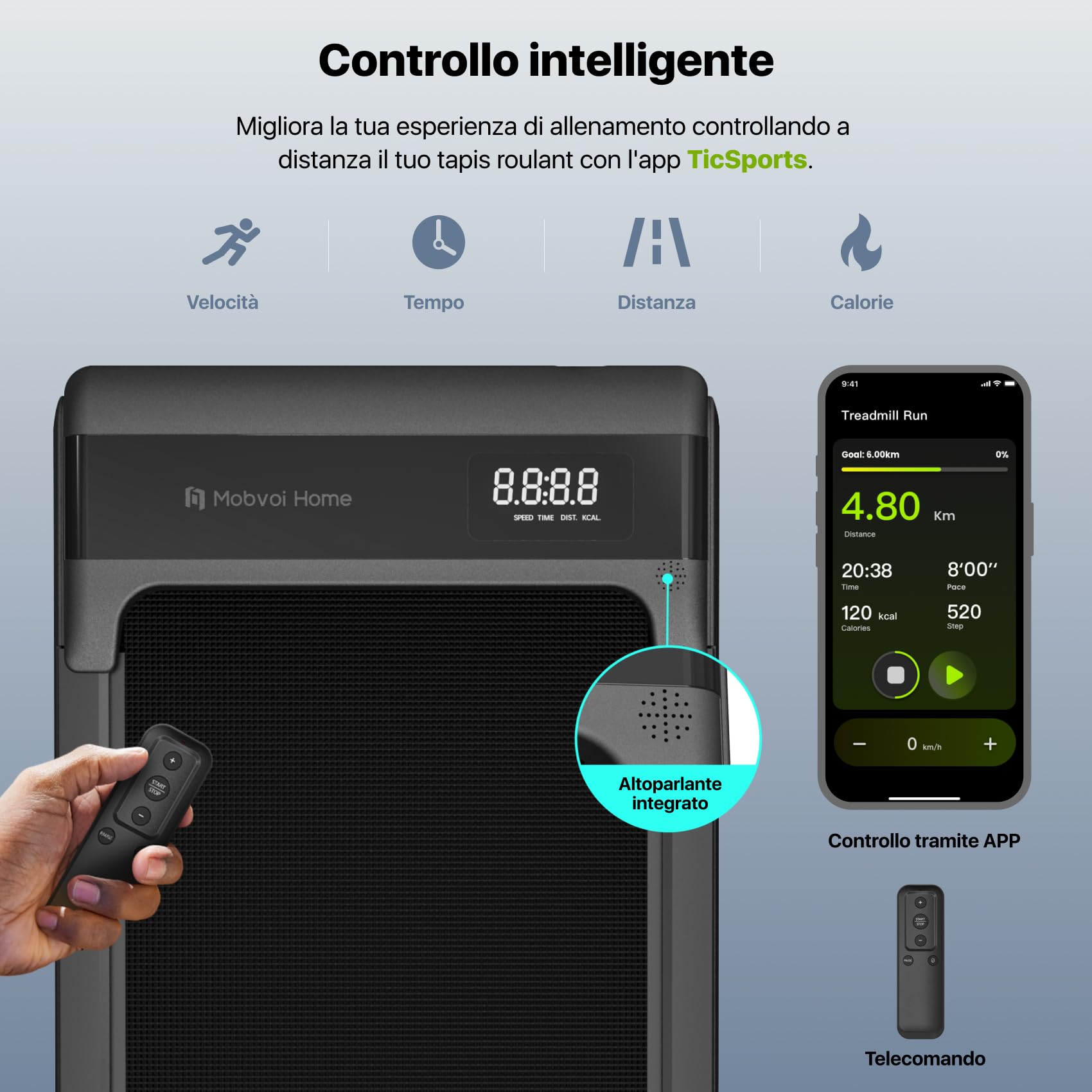 Mobvoi Walking Pad Tapis Roulant Intelligenza AI sotto la scrivania Portatile 2 in 1 per casa e ufficio Camminata Jogging Macchina da corsa, APP TicSports, telecomando Facile da riporre 6 km/h 120 kg