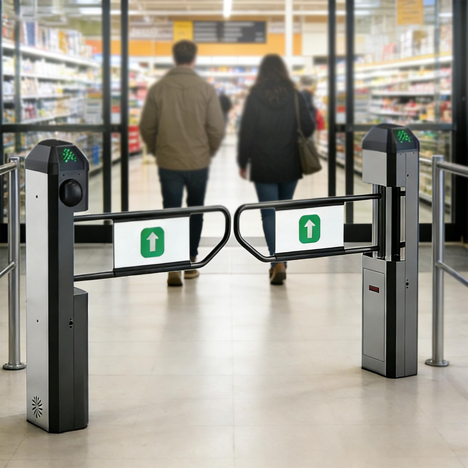 Puerta Batiente Automática con Radar Infrarrojo para Supermercados - Torniquete Eléctrico 90°, Sistemas de Entrada Sin Contacto,con Luz de 3 Colores y Alarma de Marcha Atrás