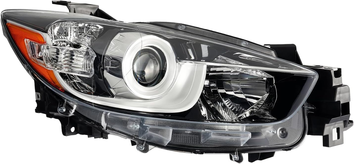 KAC Headlight Assembly for 2013-2016 Mazda CX-5, Black Housing with Amber Reflector & Clear Lens, Replacement for MA2519146 & KJ0151031C, 2-Piece Set (Driver & Passenger Side)