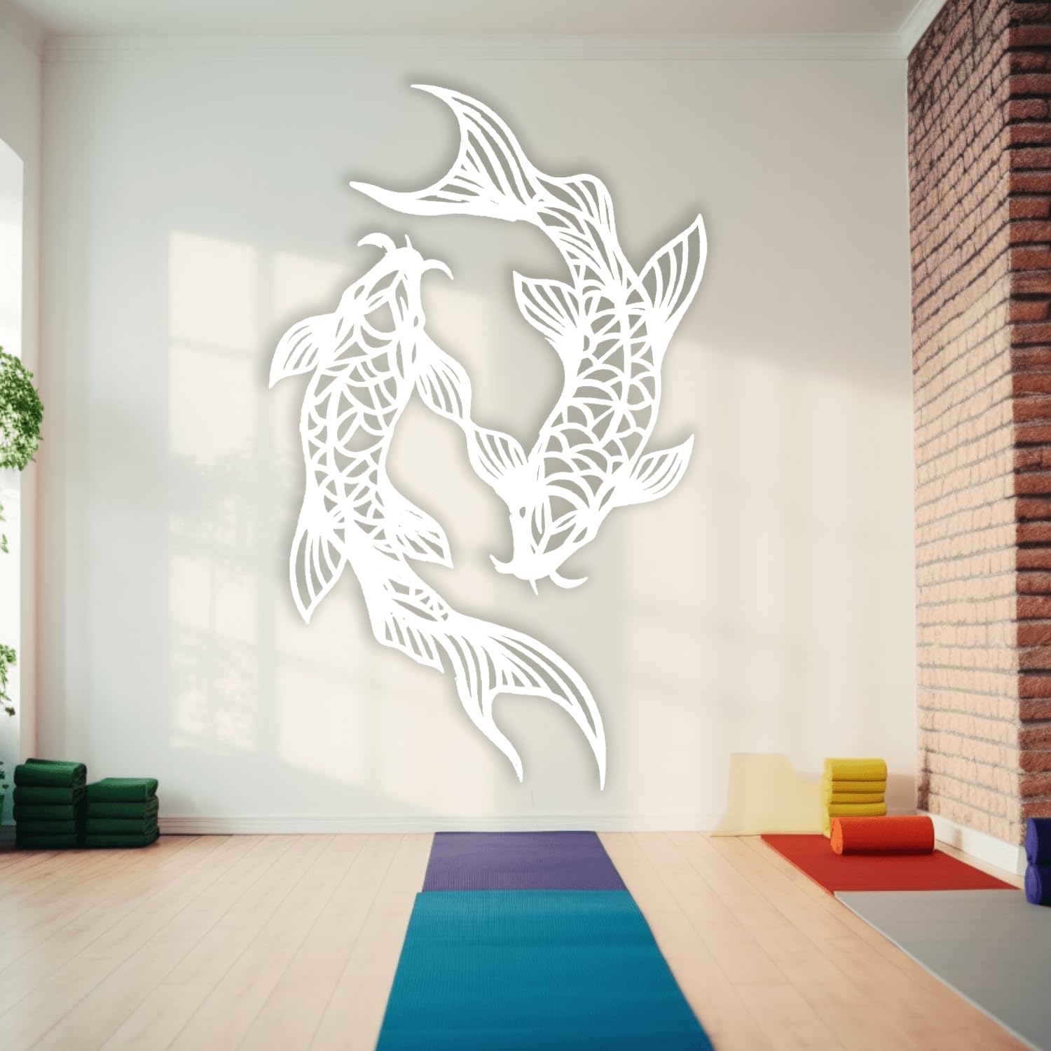 XXQ Metal Koi Fish Wall Art - Feng Shui Design In Black, White, Silver, Gold, Large 32x48 Inch Living Room Decor
