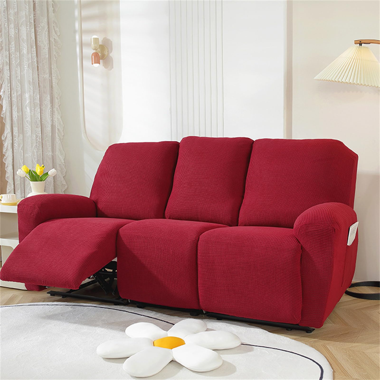 Surwin Copripoltrona Relax Reclinabile 1/2/3 Posto, Copripoltrona Elettrica Reclinabile Elasticizzato con Tasche Copri Poltrona Elettrica Reclinabile (2 Posti,Borgogna)