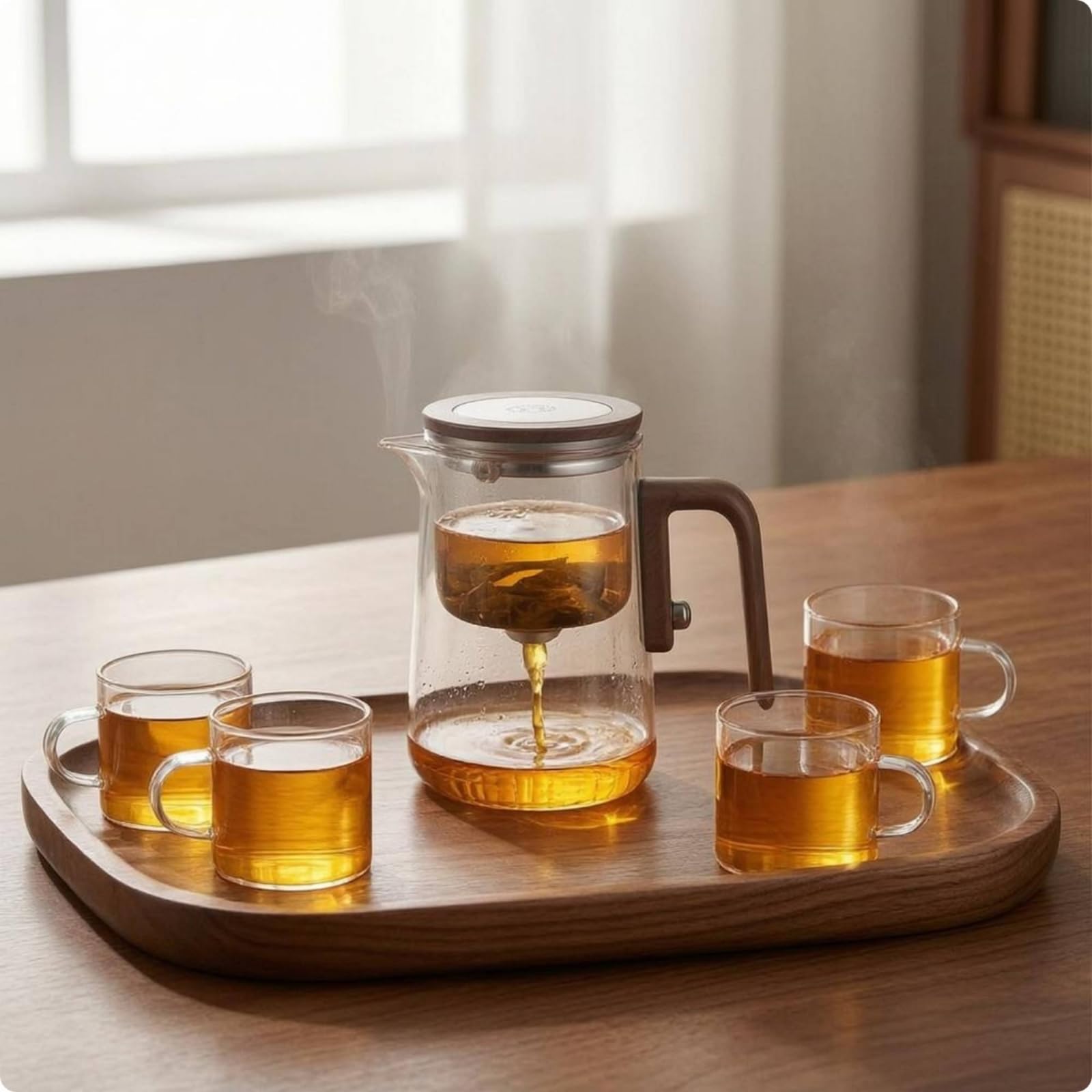 GlasTeekanne mit Sieb hitzebeständig Teebereiter aus Glas tropffrei Glasteekanne, 600ML Teekanne Mit Vier Tassen