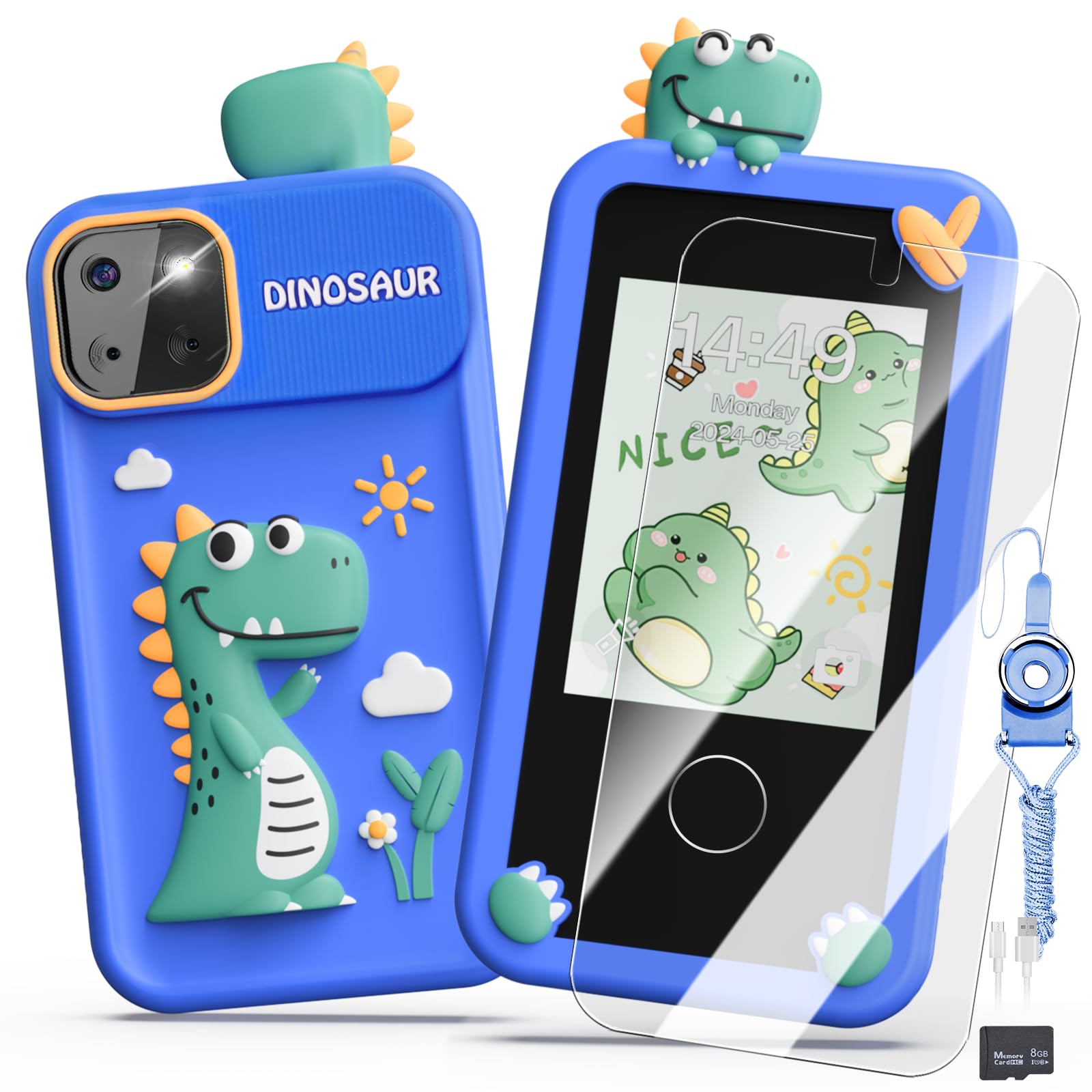 Luyiilo Smart Phone Toys for Kids, Dinosaurs, Gift Toys for Boys Ages 3-9 Christmas, Birthday Gifts Mini Smartphone Toys with 2.8 Inch Touch Screen 16 Learning Games Dual Camera