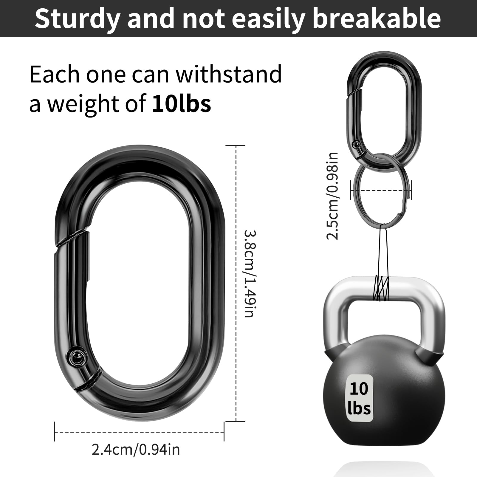 Lot de 12 mousquetons noirs et 12 anneaux porte-clés - Petits mousquetons - Pour porte-clés, accessoires de camping, portefeuilles, pièces de rechange - 5