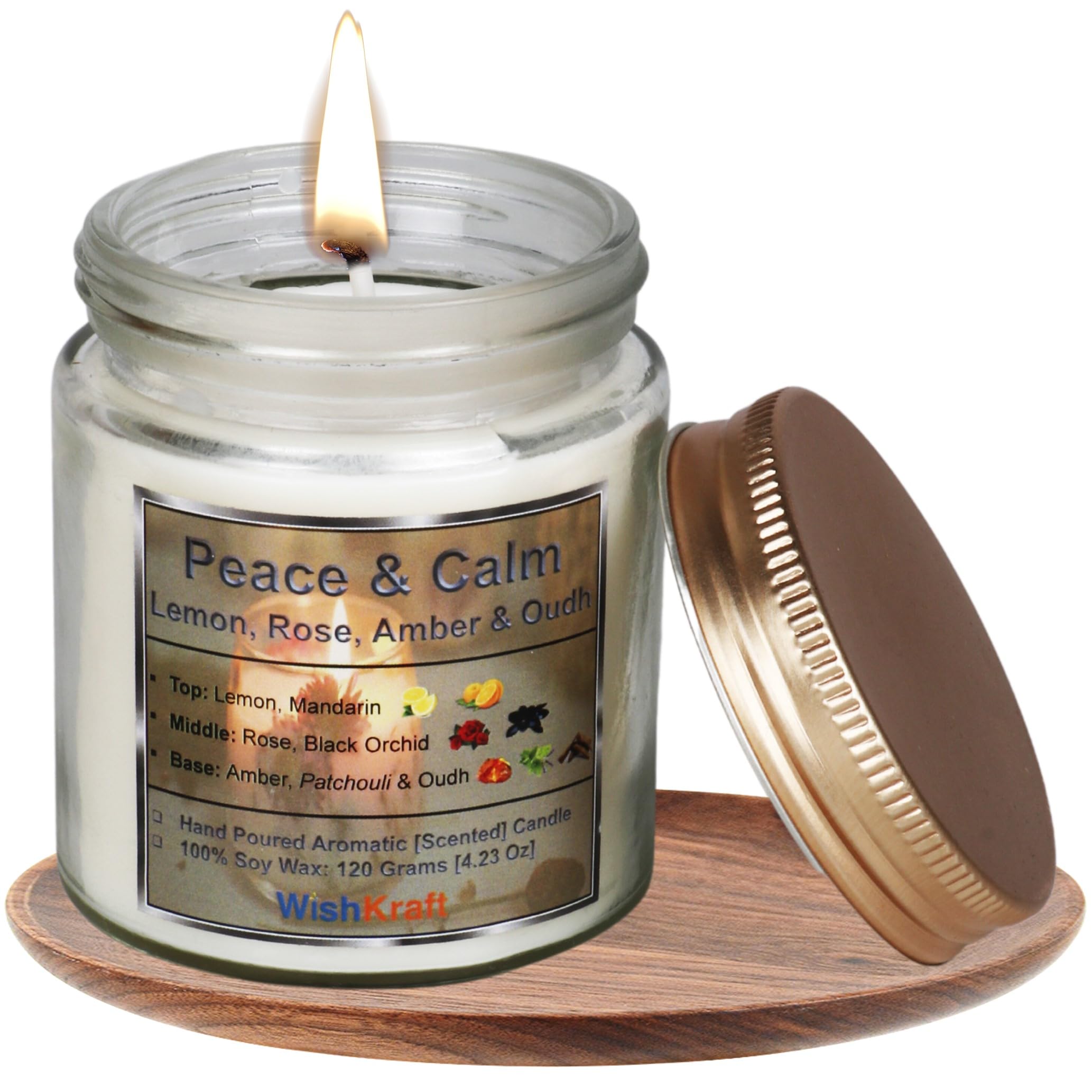 WishKraft Scented Premium Votive Candle Jar | 100% Soy Wax Candles for Home Decor & Aromatherapy | 120 GMS - Lasts Over 20 Hrs (Peace & Calm Fragrance [Pack of 1])