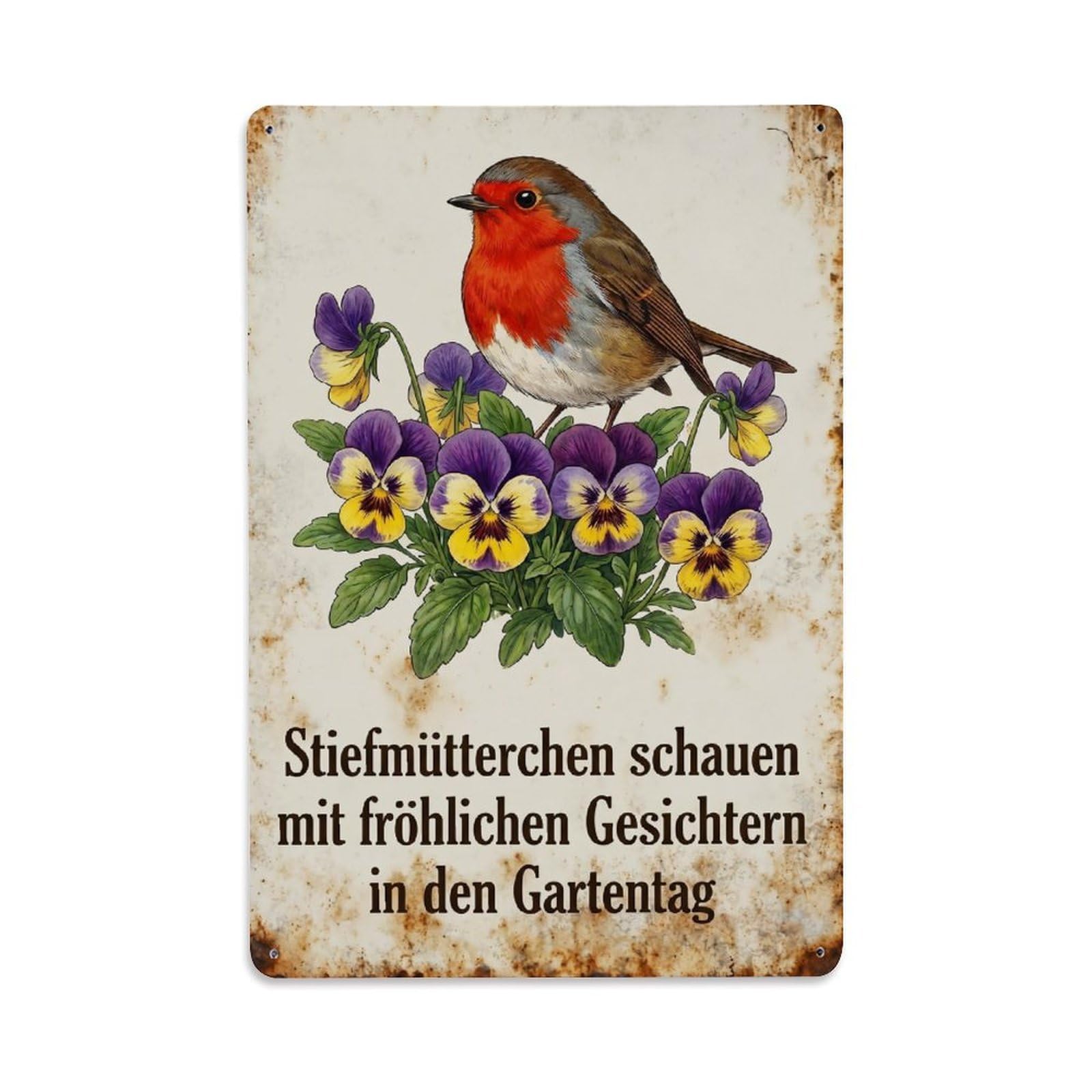 Robin Bird Garden Quote Pansy Face Metal Tin Sign