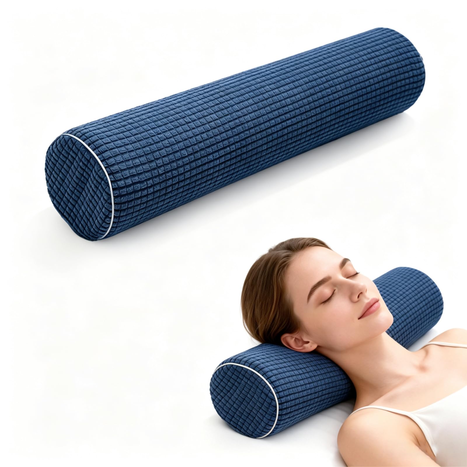 Nackenrolle mit Bezug, Nackenkissen 9.5x48cm, Nackenrolle Memory Foam | Plüsch Punkt Waschbar Nackenkissen, Neck Pillow zur Linderung von Nackenschmerzen, Knierolle Lagerungsrolle,Leicht, Khaki