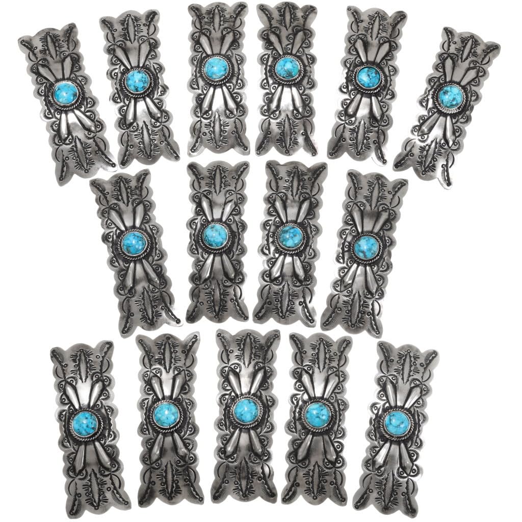 Navajo Turquoise Sterling Hair Barrette Hammered Silver Accessory on Silver Spring Clip 0050