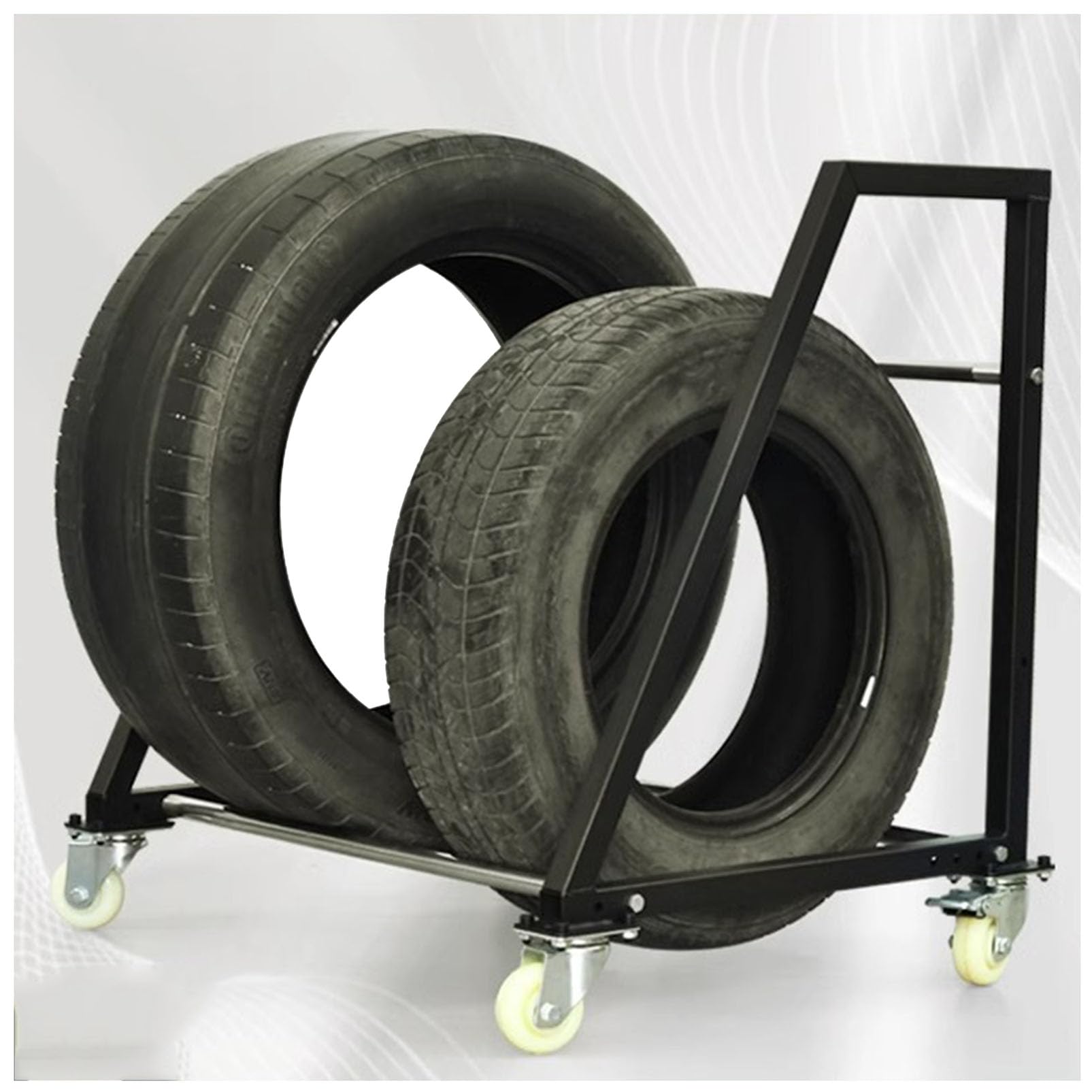 Rack di stoccaggio pneumatici, Scaffale mobile dell'organizzatore della gomma con ruote, Supporto per pneumatici di rotolamento resistente per officina, Carrello di trasporto della gomma