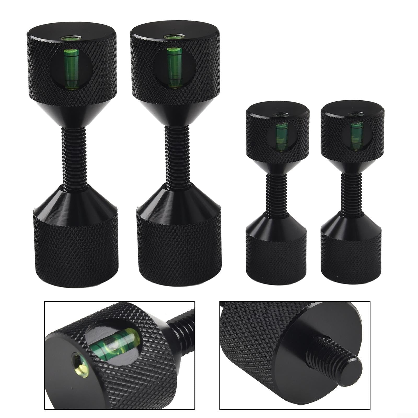 Kit di perni di posizionamento a due fori per flangia in alluminio con livello integrato, strumento di posizionamento a due fori per allineamento tubi (nero, 4 pezzi)
