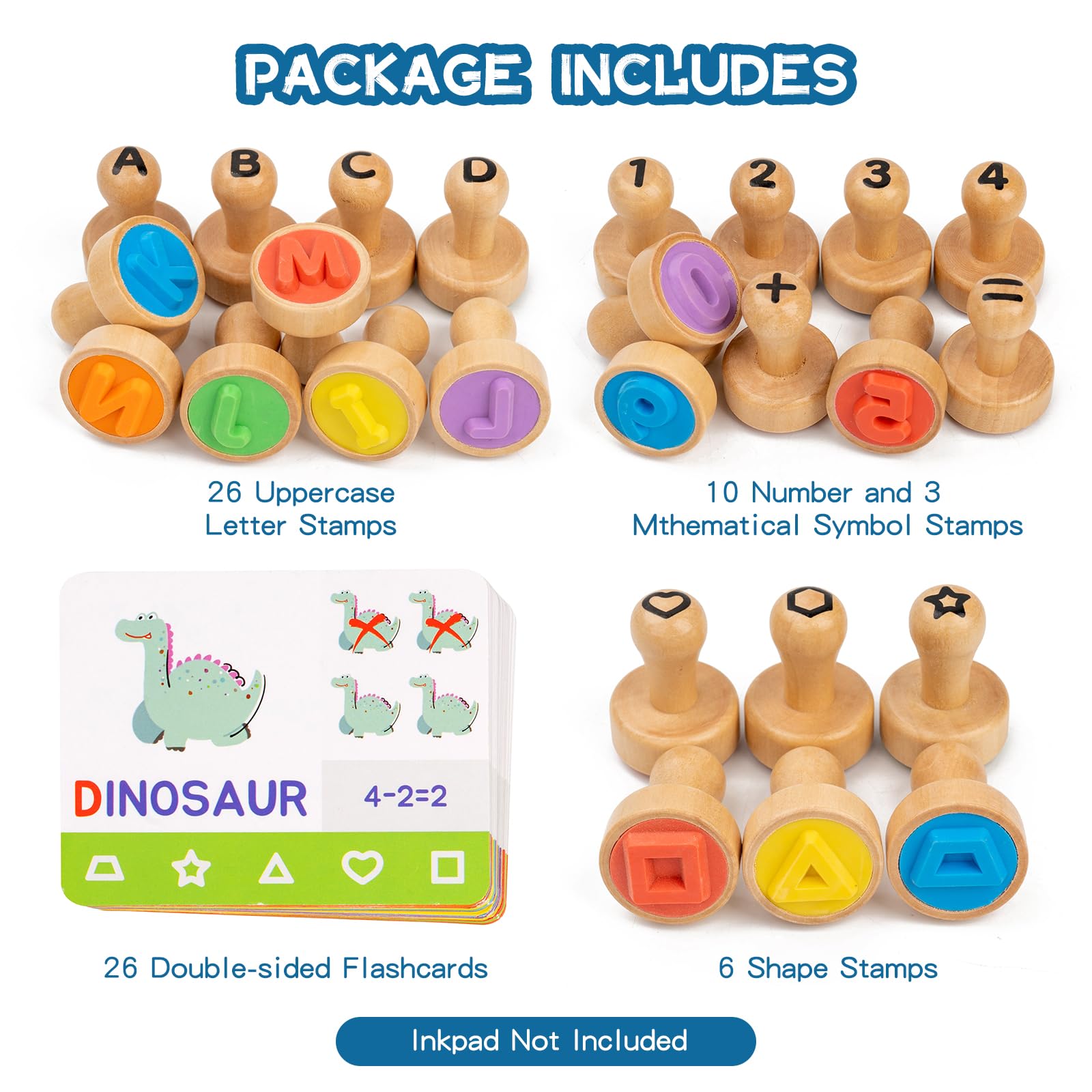 Sellos de números del alfabeto para niños, juego de sellos de letras de ortografía ABC de madera con tarjeta, matemáticas, aprendizaje de números, suministros de artes y manualidades, regalos de 2