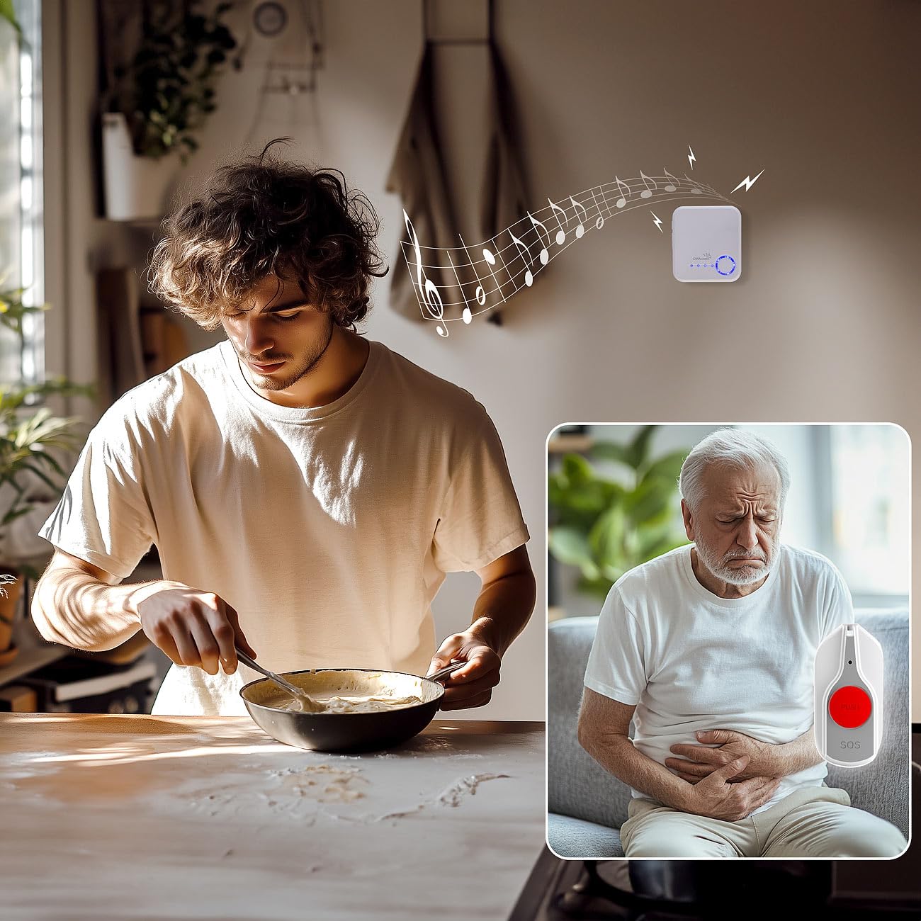 Notruftasten: Smartes SOS-Notrufknopf-Set für Senioren, 4X Sender, 2X Empfänger, App (Smarter SOS-Knöpfe, Notrufgerät)