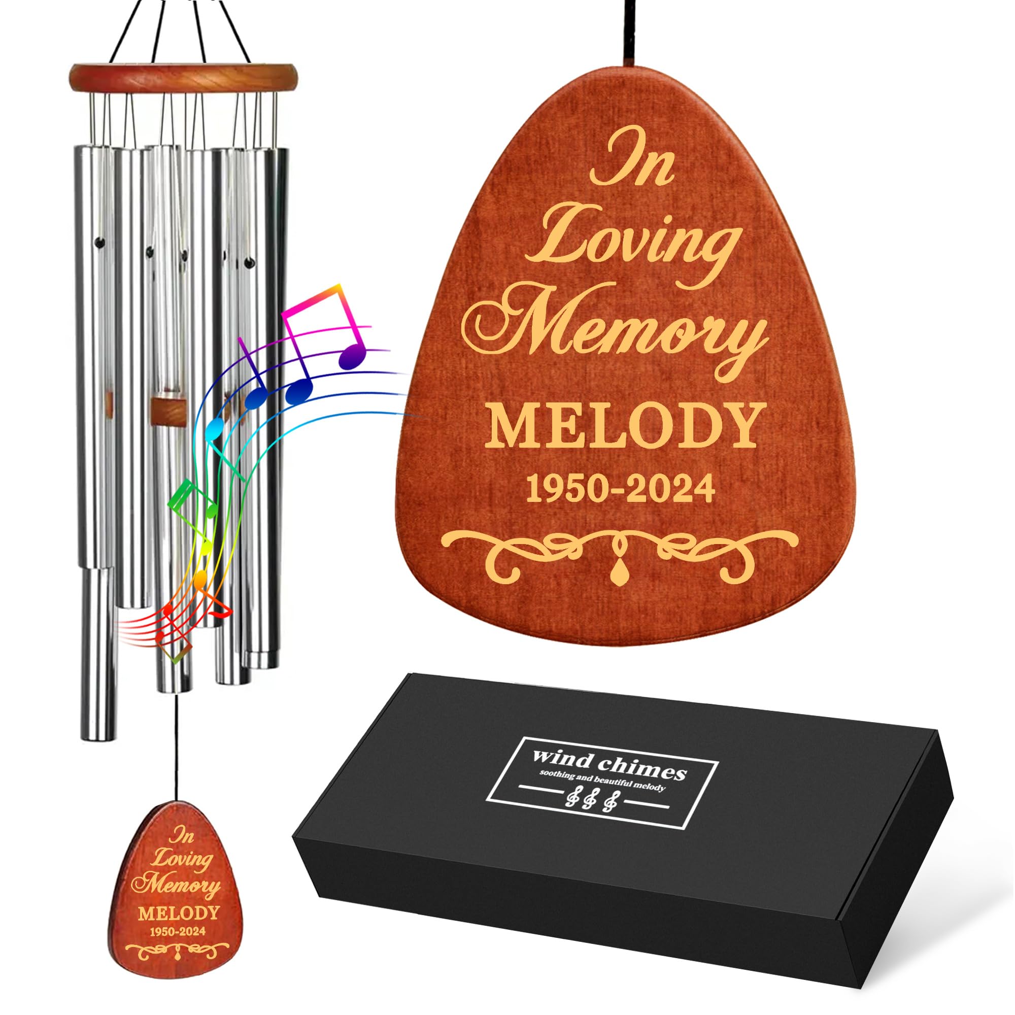 Personalised Wind Chimes for Garden Custom Memorial Gift 25.5 Inch Bereavement Wind Chimes Gifts Sympathy Gift Garden Patio for Loss of Mom Dad Nanny Grandpa Brother Loved One (Silver 1)