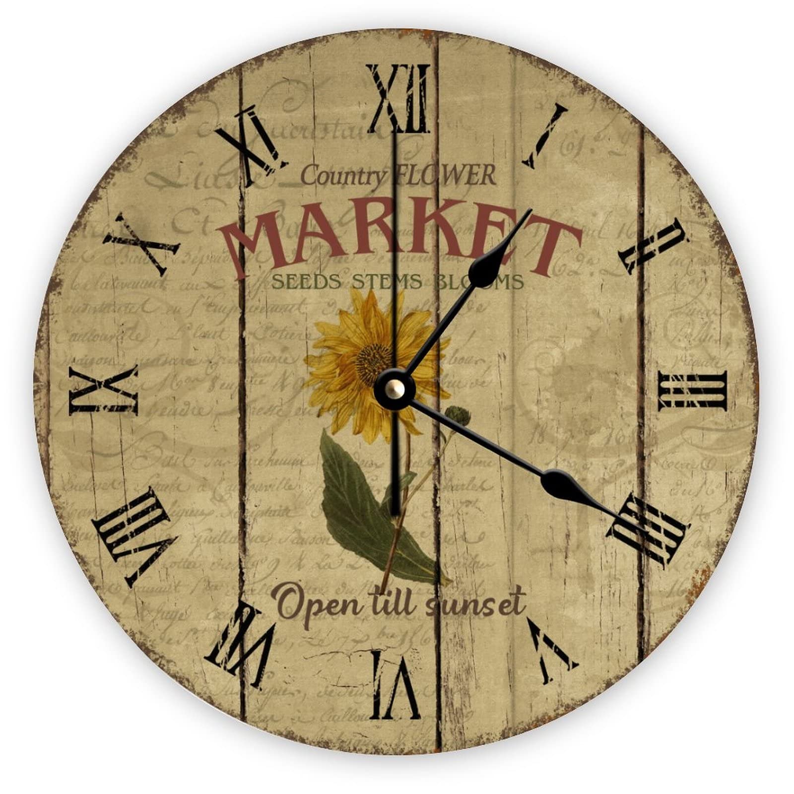 Horloge murale sans tic-tac 38 cm grand cadran en bois de cuisine