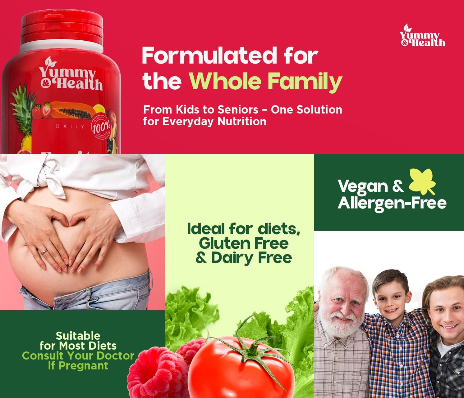 Yummy & Health Fruits & Veggies Capsules – 33+ Whole Superfoods from Fruits & Vegetables | 90 Fruit + 90 Veggie Capsules | Vegan, Non-GMO, Gluten-Free | Plant-Based Nutrients & Fiber