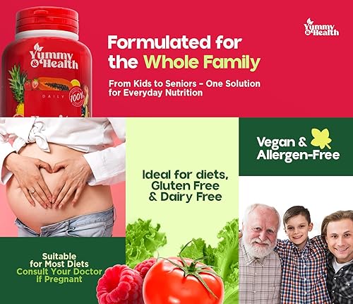 Miniatura 5 de YUMMY & HEALTH Suplemento de frutas y verduras, hecho con superalimentos, 90 cápsulas de frutas y 90 vegetales, fórmula de bienestar para apoyar el