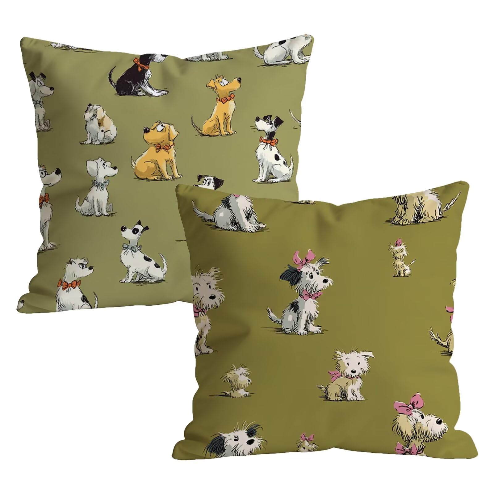 W-P-8316 Poszewka na poduszkę 80 x 80 cm, z motywem psa, dekoracja wielkanocna, miękka, aksamitna, do gospodarstwa domowego, z ukrytym zamkiem błyskawicznym, na sofę, na ławki, do salonu, zielona, W-P