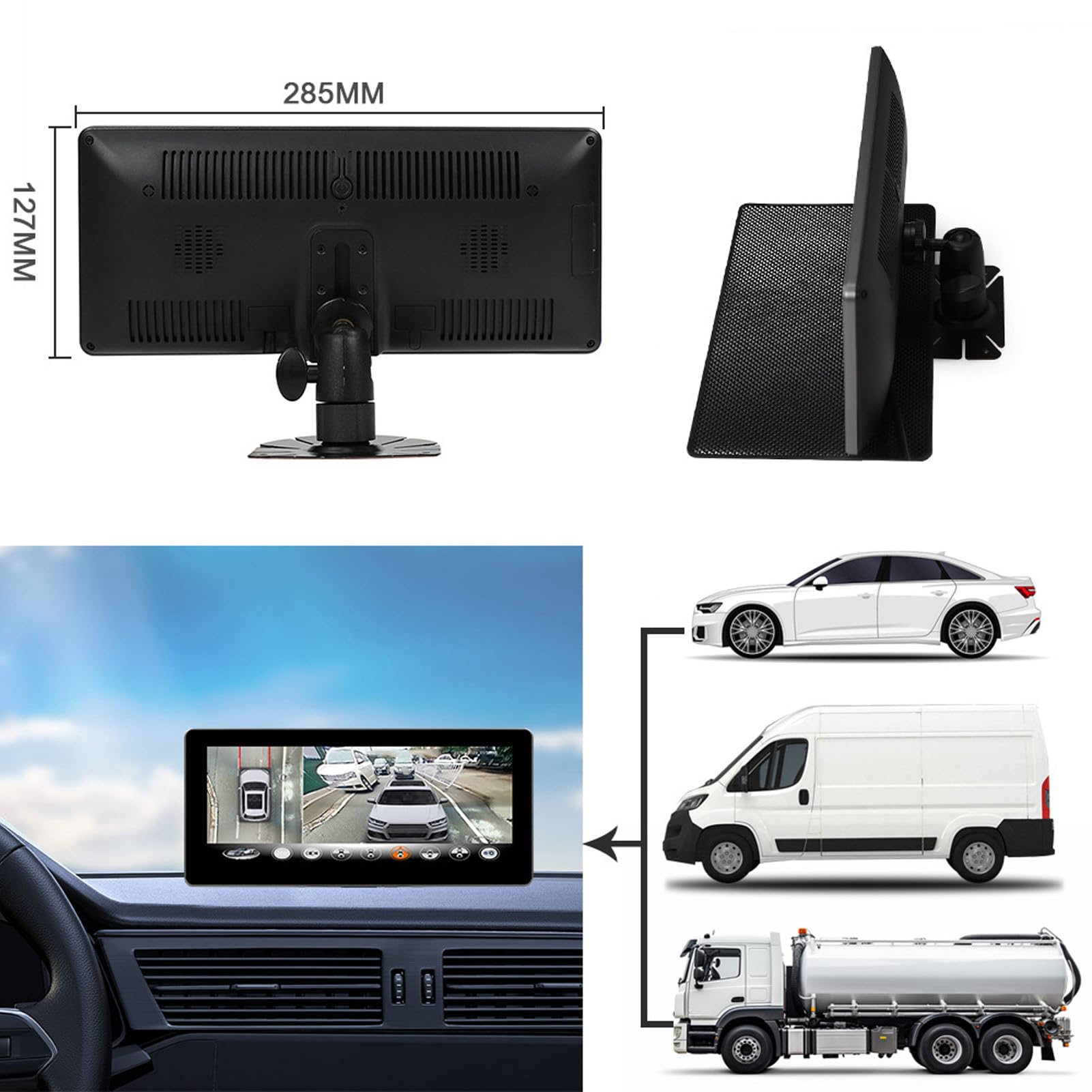 aqxreight 10.25inch Wide Display for 360° Surround View System 1920 X 720p Dual Video Input HD Image 2 Video Input for MDVR