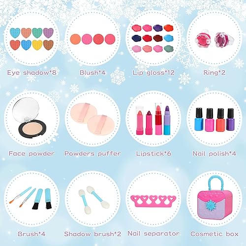 Miniatura 8 de Kit de maquillaje para niños para niñas de 4, 5, 6, 7, 8 a 12 años, 45 piezas, juego de maquillaje real para niños, juguetes de maquillaje lavables,