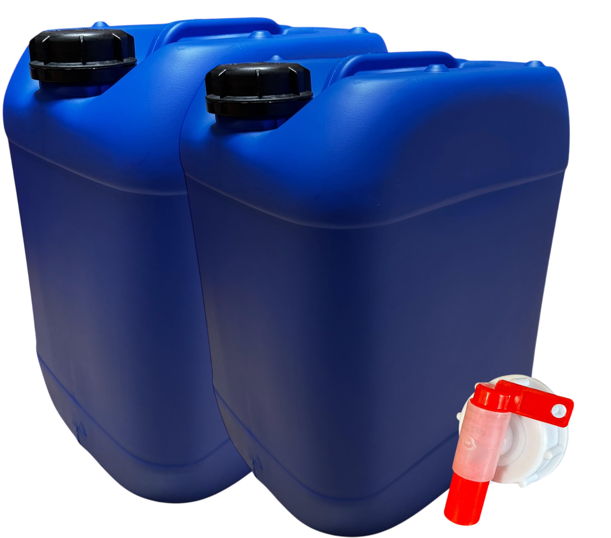 Lot de 2 Bidons Plastique Bleu 20 L litres avec Bouchon et Robinet Verseur - Résistant pour Liquides Alimentaires et Chimiques Poignée Ergonomique, Empilable, Réutilisable - Jerrican Jerry Can