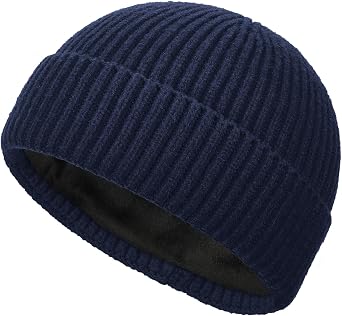 Short Wool Fisherman Beanie for Men Women Fleece Lined Winter Hat