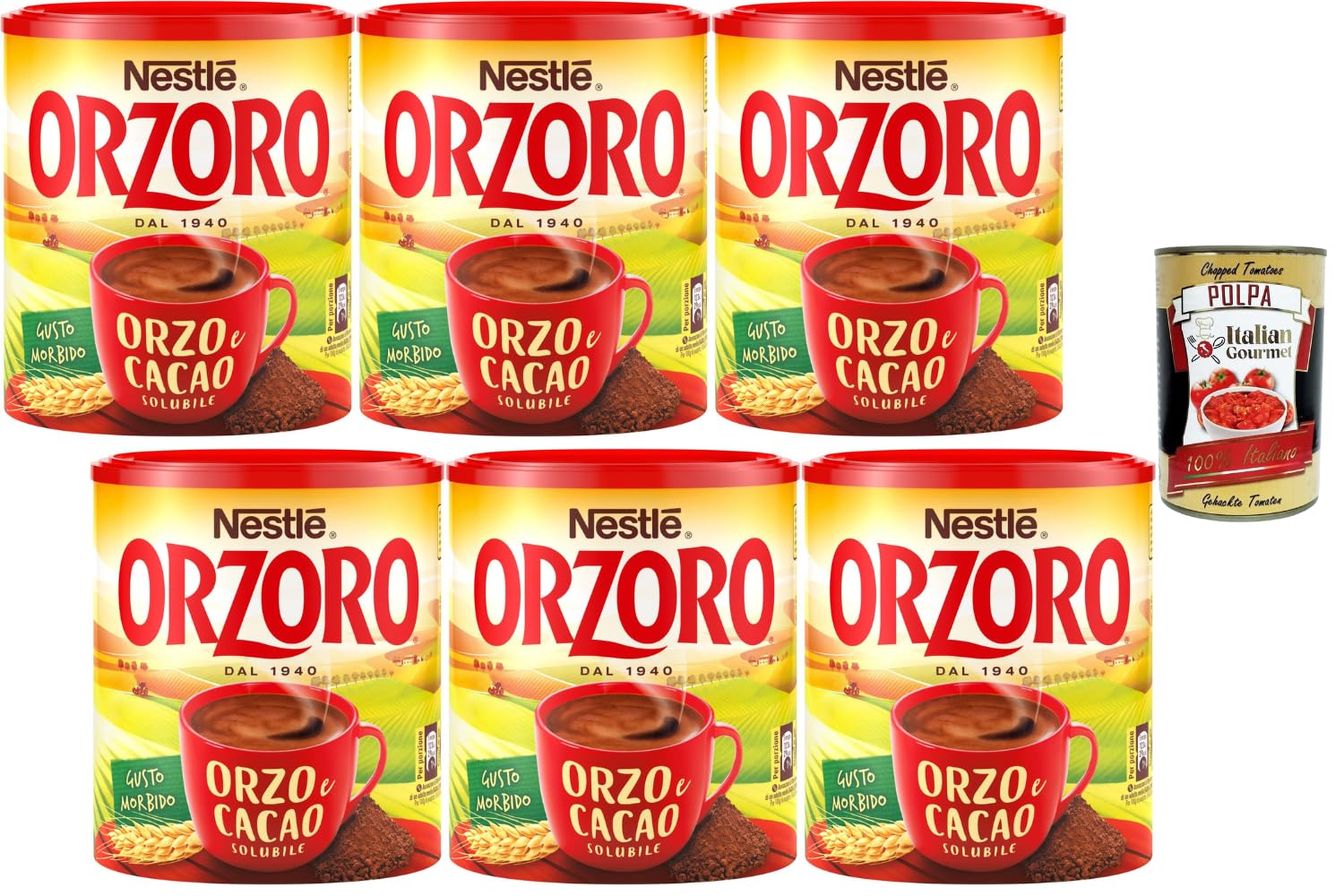 Italian Gourmet Orzoro Orge & Cacao Soluble Nestlé – Lot de 6 x 180 g – Boisson chaude instantanée à l’orge et cacao, goût doux et gourmand, alternative au café, petit-déjeuner + Italian Gourmet Polpa