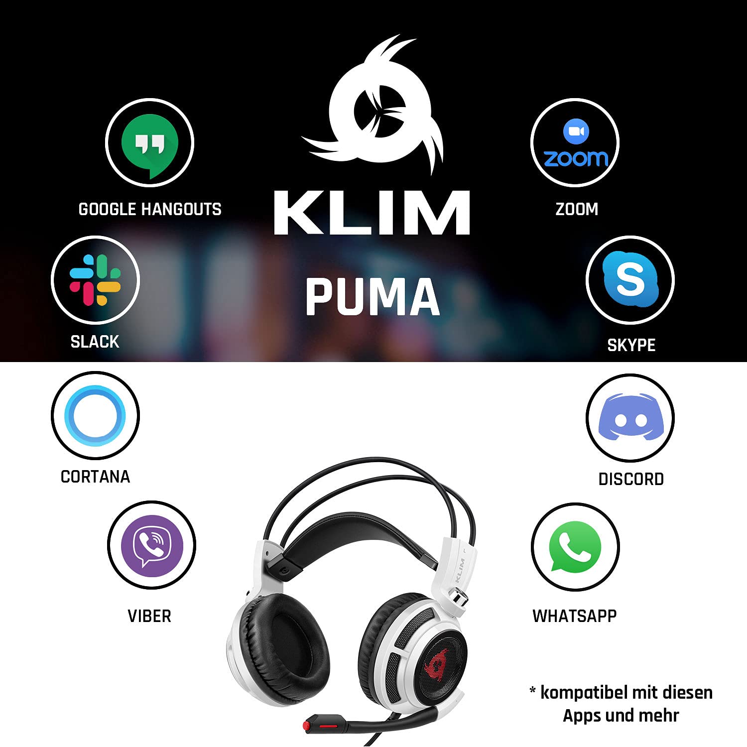 KLIM Puma - Micro Gamer Headset - 7.1 Surround-Sound - Hochqualitativer Klang - PS5 Headset mit Integrierte Vibrationen - Perfekt für PC Gaming, PS4, PS5 - Weiß