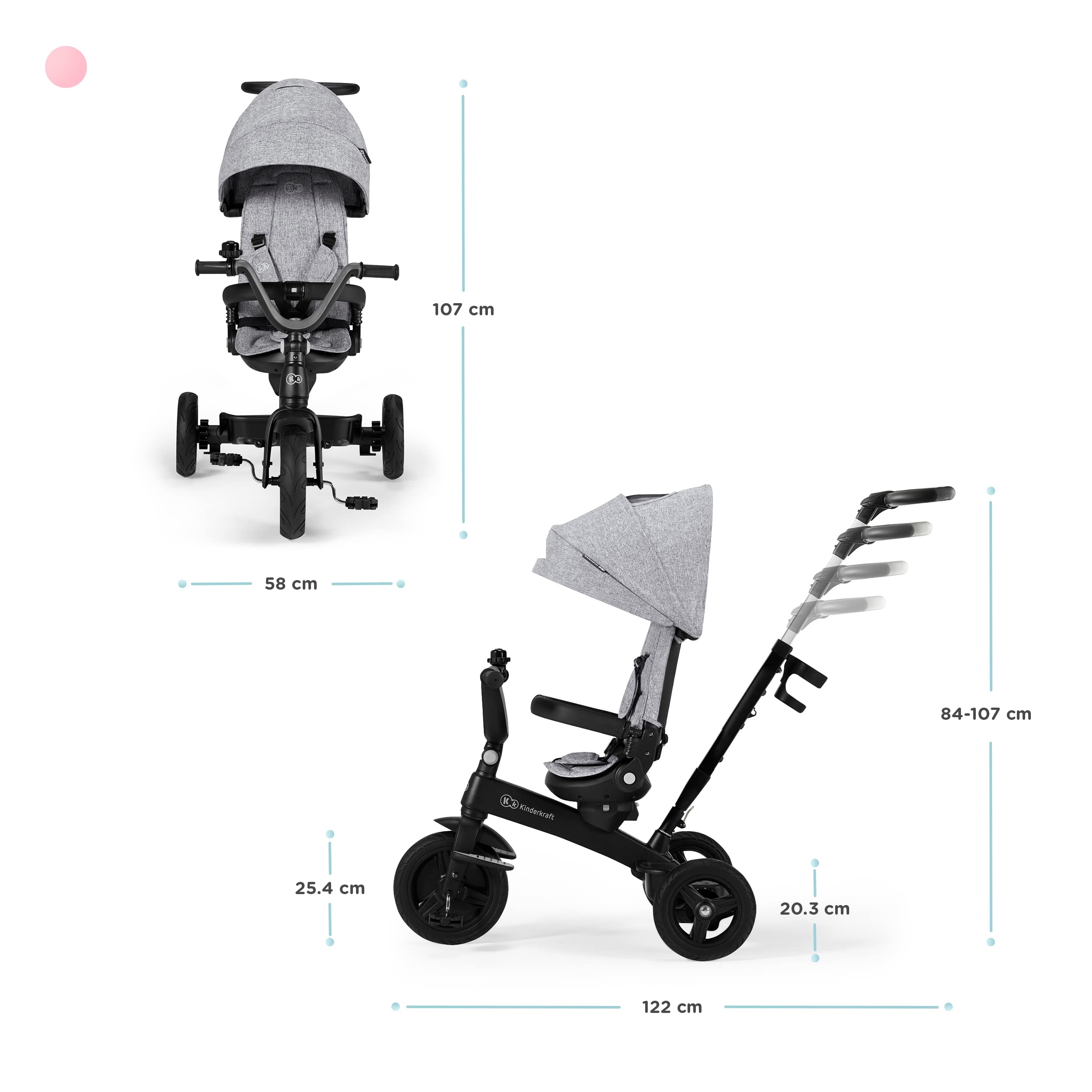 Kinderkraft Tricycle bébé evolutif TWIPPER, Siège pivotant à 360°, 9 mois à 5 ans, Gris