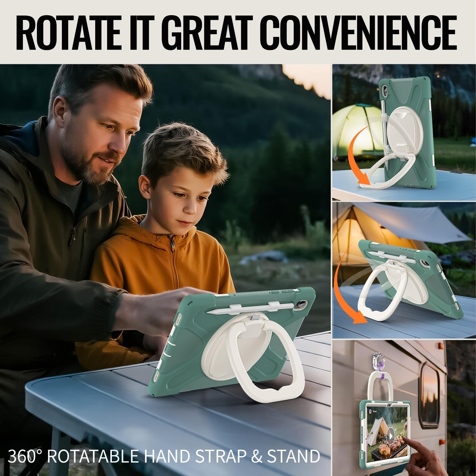 Etui do Samsung Galaxy Tab S11 5G 11-calowy model 2025 (SM-X730/X736B), odporne na wstrząsy, solidne etui z obrotową podpórką 360°, pasek rękę/ramię Wytrzymałe tablet(Dark green)