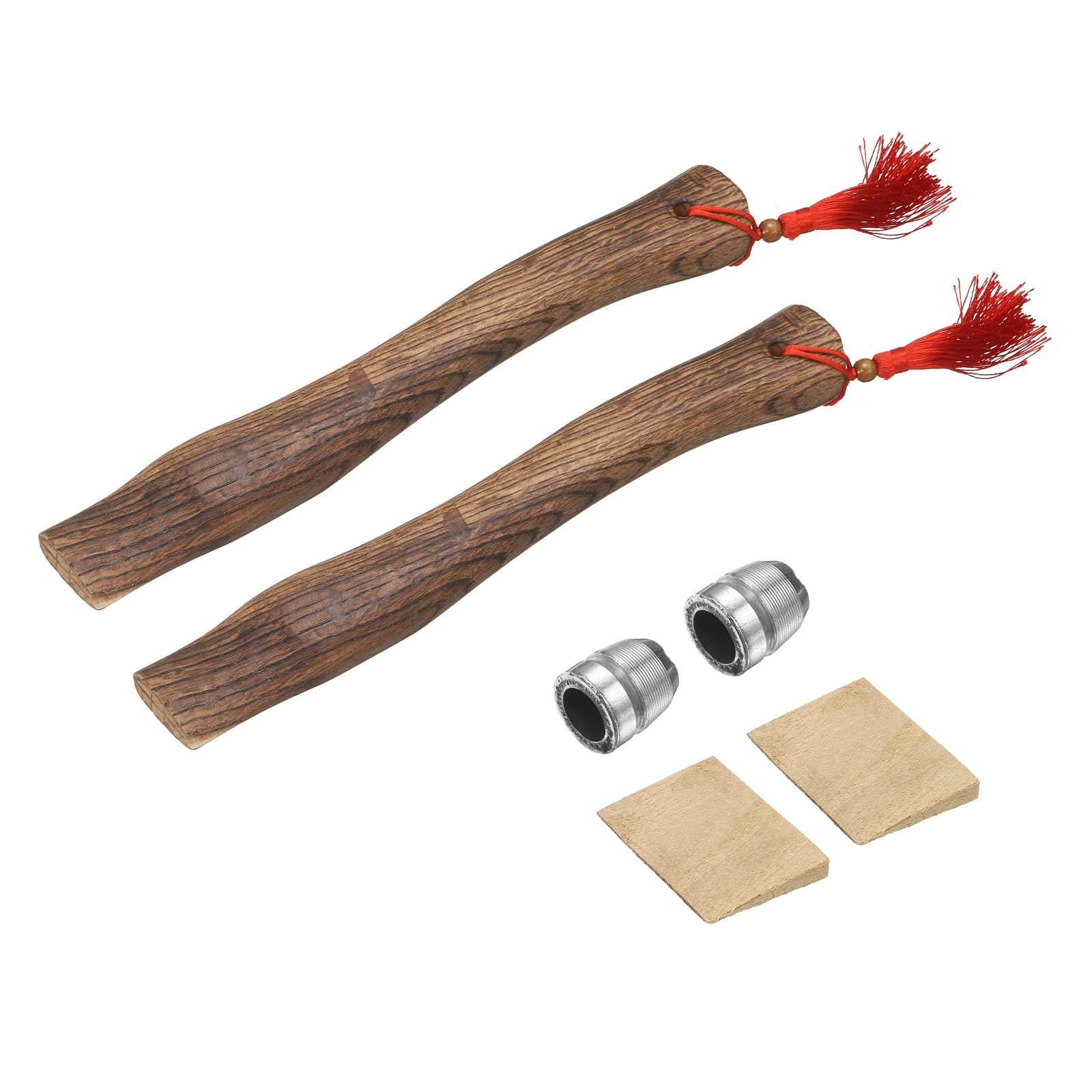 sourcing map 2pcs Wood Axe Handle Replacement 13" Universal Hickory Hatchet Handles with Wooden and Round Wedges for Camping Gardening Axe