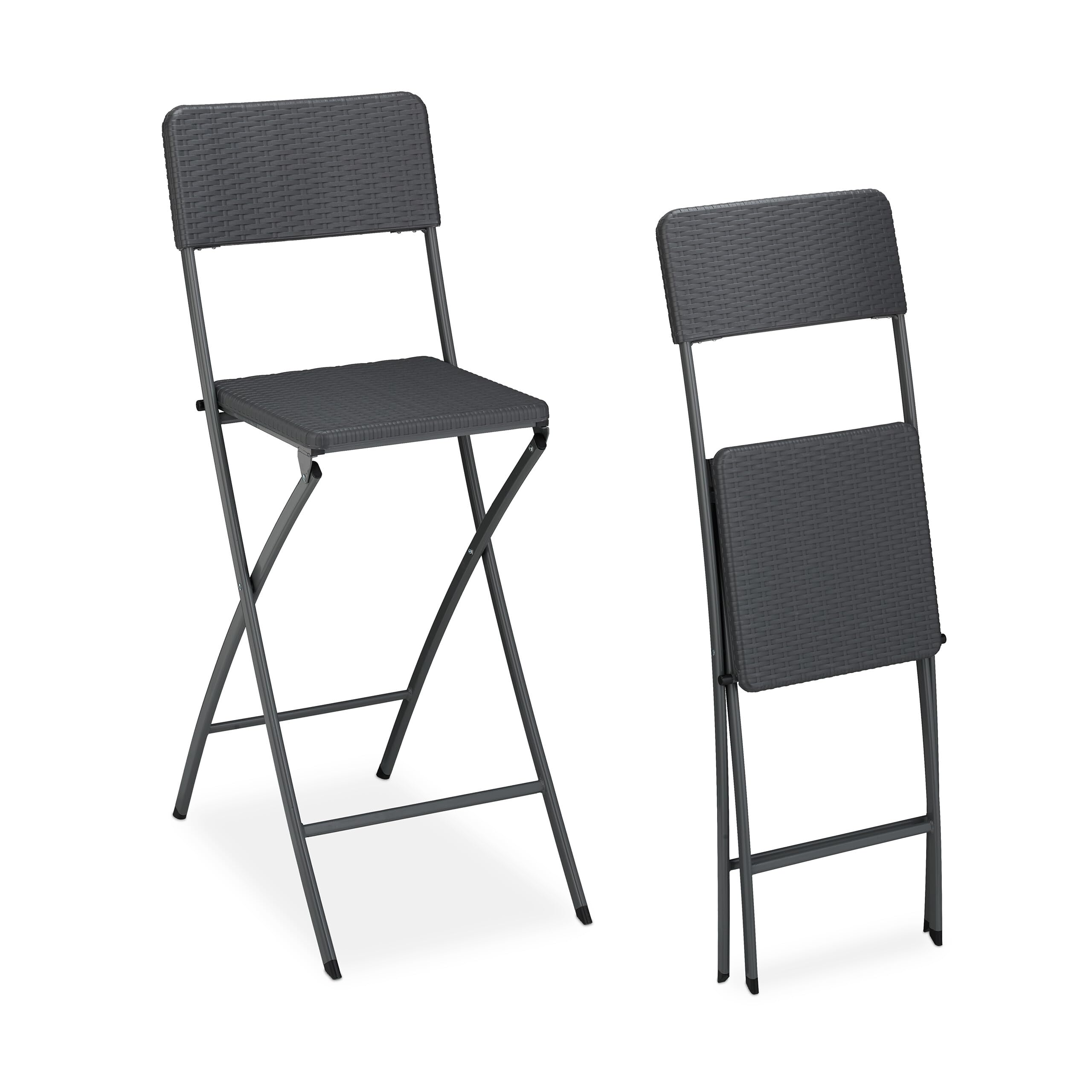 Relaxdays Chaise de Bar Pliante, Lot de 2, avec Dossier, Tabouret Pliable Bastian, 115 x 44 x 63 cm, Grise
