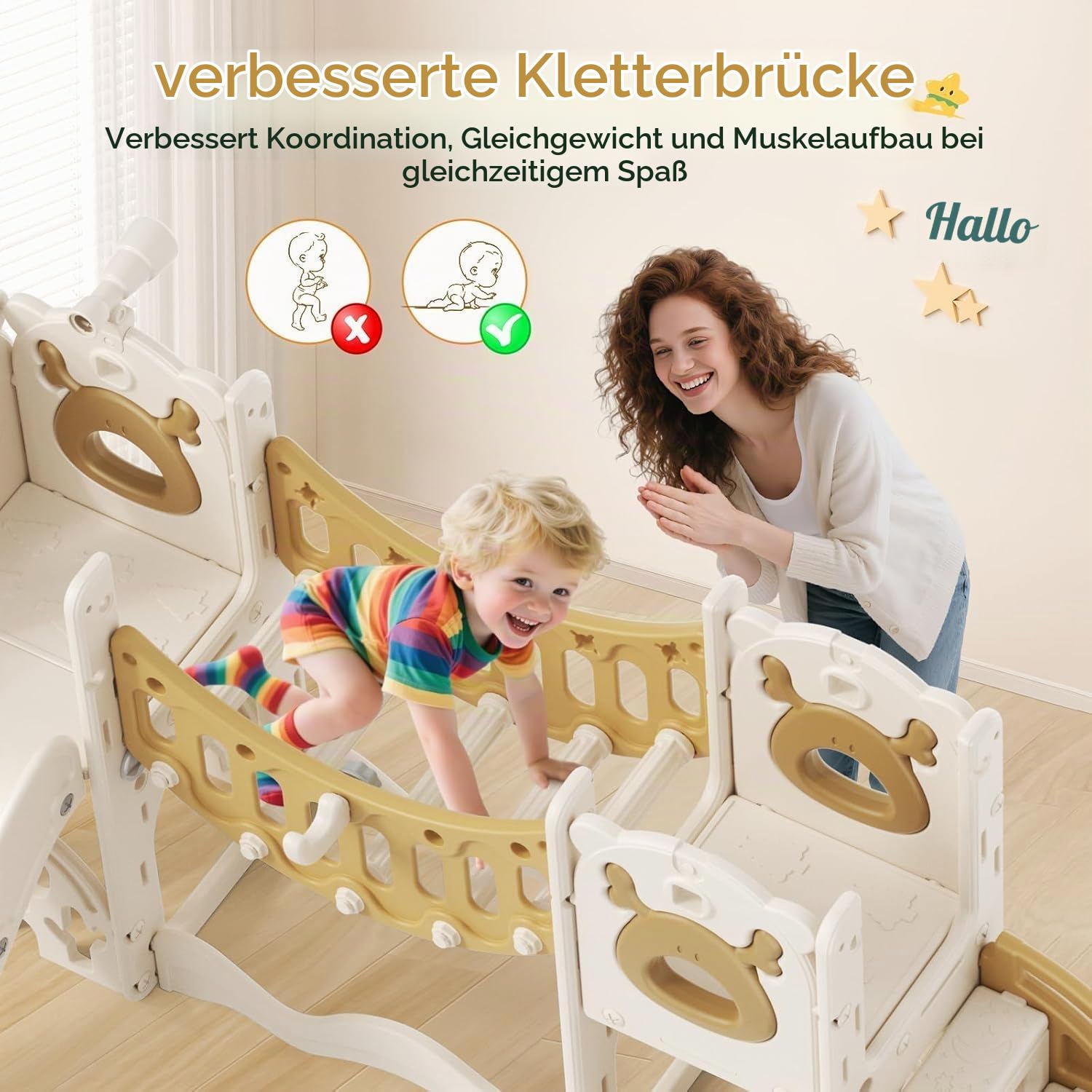Kinderrutsche, große Kleinkind Rutsche mit Basketballkorb,Klettergerüst für den Garten, Teleskop, Stauraum, für 1-3 Jahre,extra Lange 1700 mm ((7-in-1 Elk Slide-Active-Modell (Khaki)))