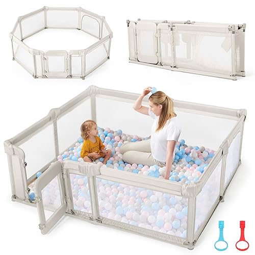 Sweeby Corralito Plegable, Puerta para Bebés y Niños Pequeños 79x71 Parque de Juegos Extra Grande Con Puerta, Cerca Con Alfombrilla y Corral