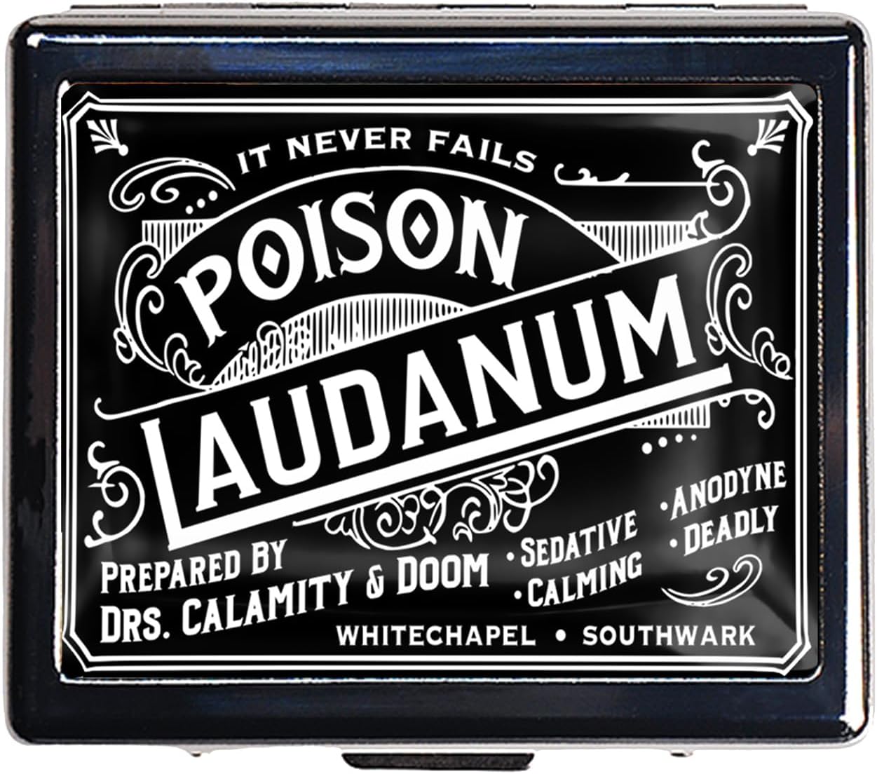 Silver Vintage Pill Box 7 Day Metal Pill Box with Mirror and 8 Compartments Cute Travel Pill Organizer for Purse (Vintage Halloween Label)