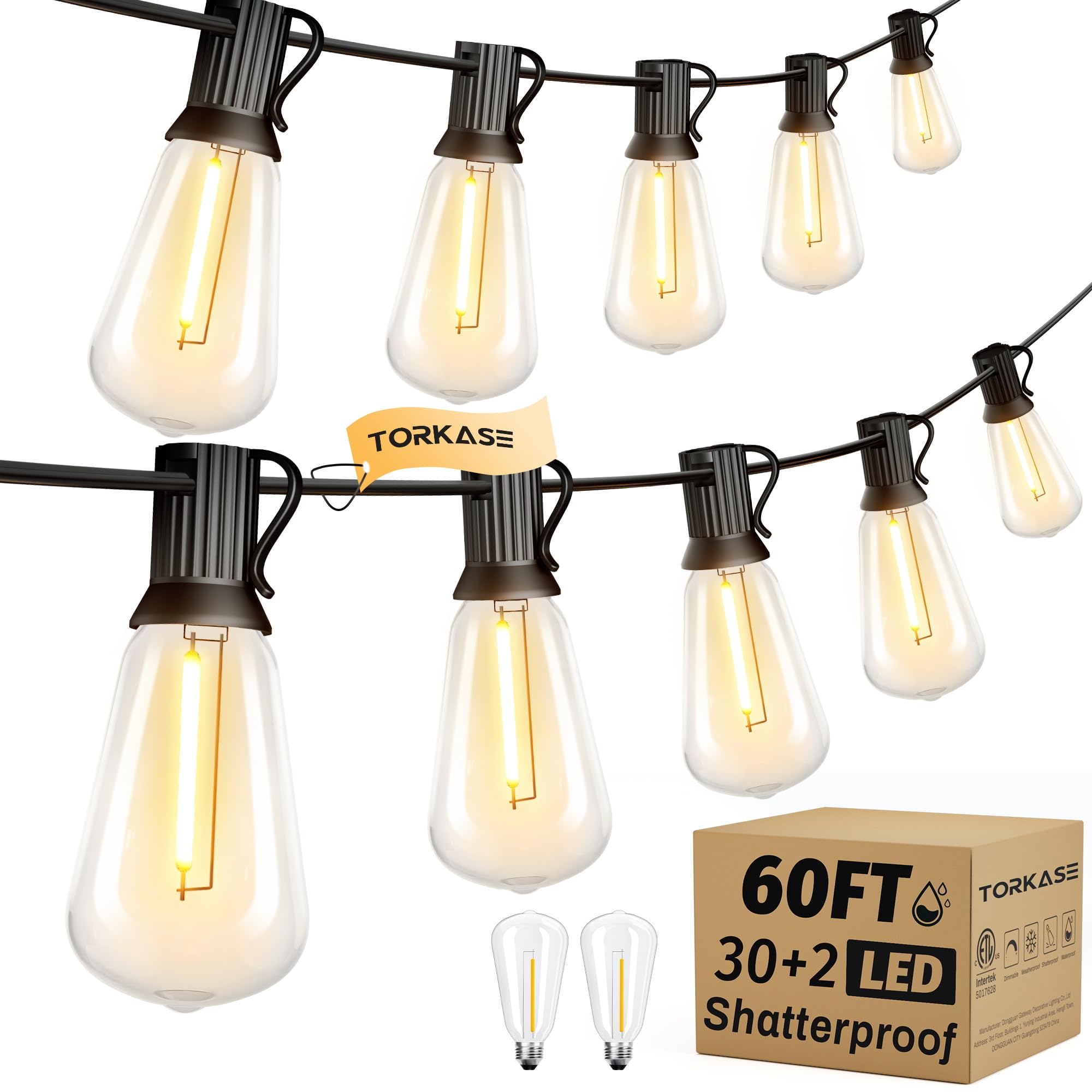 LED Lichterkette Außen Strom 18m - Outdoor Lichterketten 60FT mit Aussen Wetterfest 30+2 ST38 Glühbirne Warmweiß Aussenlichterkette für Balkon Garten Pavillon Terrasse Vorzelt Hochzeit Party