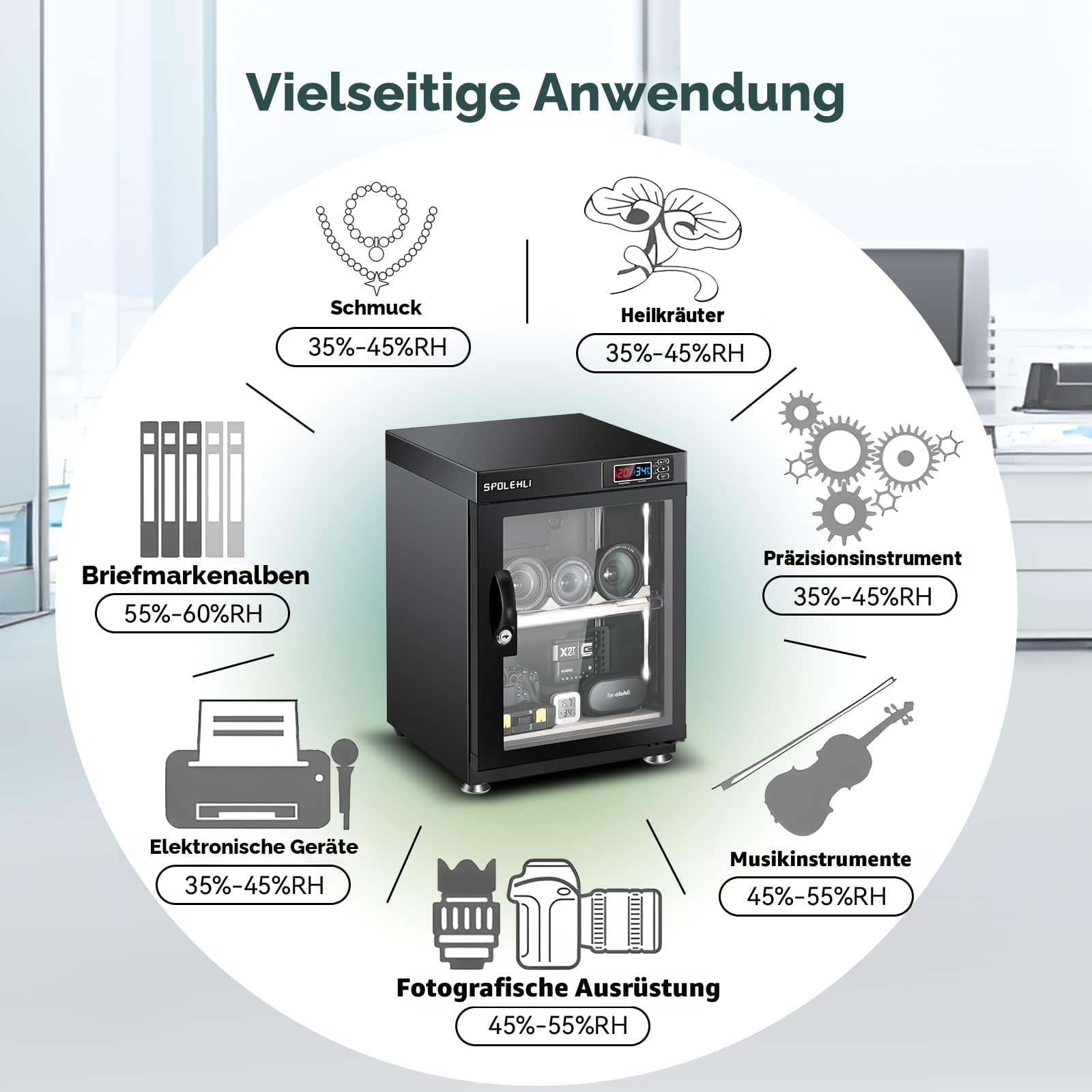 Kamera Trockenschrank Digitaler Luftentfeuchter 35L Elektronische Trockenbox und energiesparenden LED-Lichtern für die Aufbewahrung von Kameraobjektiven und elektronischen Geräten