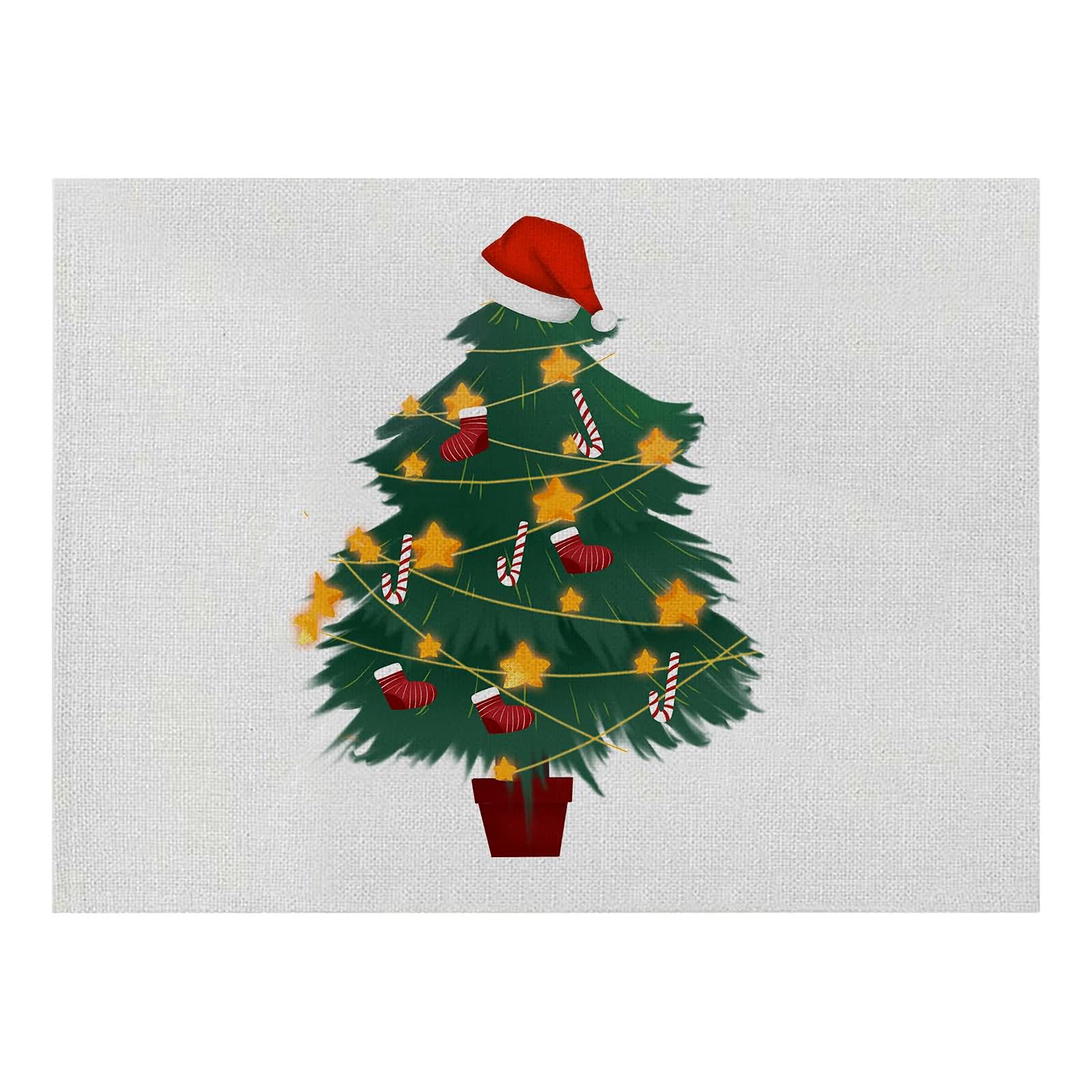 Aeici Juego de decoración de mesa de Navidad, juego de 8 alfombrillas de árbol de Navidad con estrella y sombrero, 32 x 42 cm, regalo de Año Nuevo de Navidad