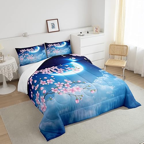 Miniatura 4 de Castle Fairy Juego de edredón de flores rosadas, tamaño matrimonial, con estrellas, luna, cielo nocturno, galaxia, para niñas, mujeres, decoración