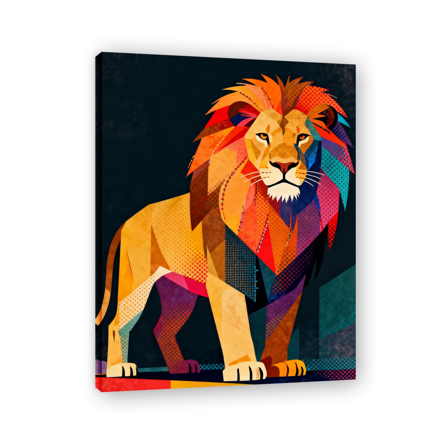 GYSDKUS Pop Art Lion Wall Art, Vibrant Red, Yellow and Blue Halftone Print, Bold Animal Portrait Poster. M08. 70x90cm-28x35in. Inner Frame