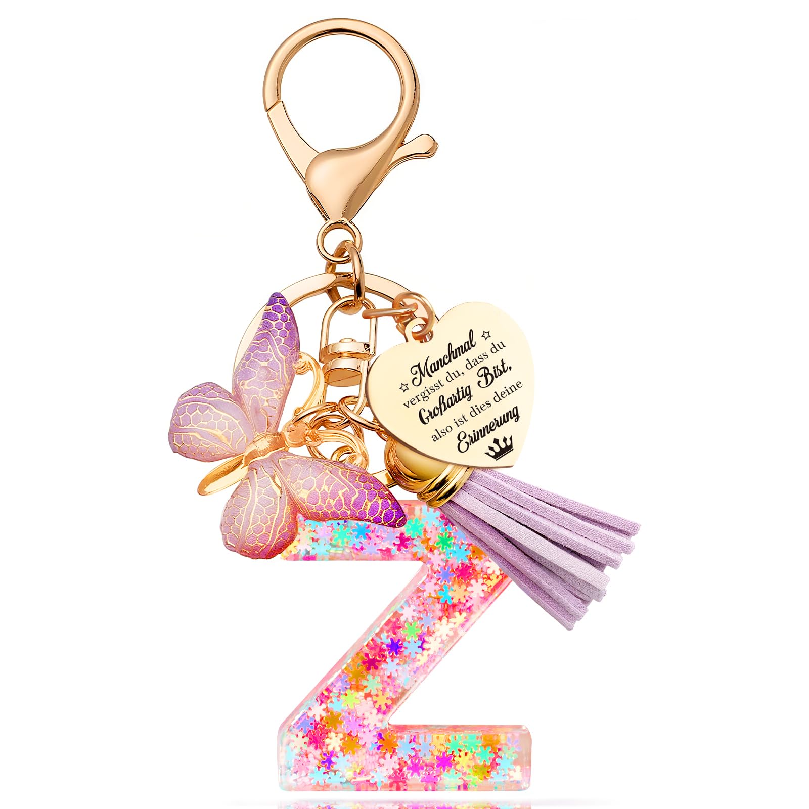 Anruzon Schlüsselanhänger Mädchen - Buchstabe Schlüssel - Anhänger Schmetterling Schlüsselanhänger - Weihnachten - Einschulung Geschenk - Keychain Geschenk für Kinder, Mädchen, Frauen