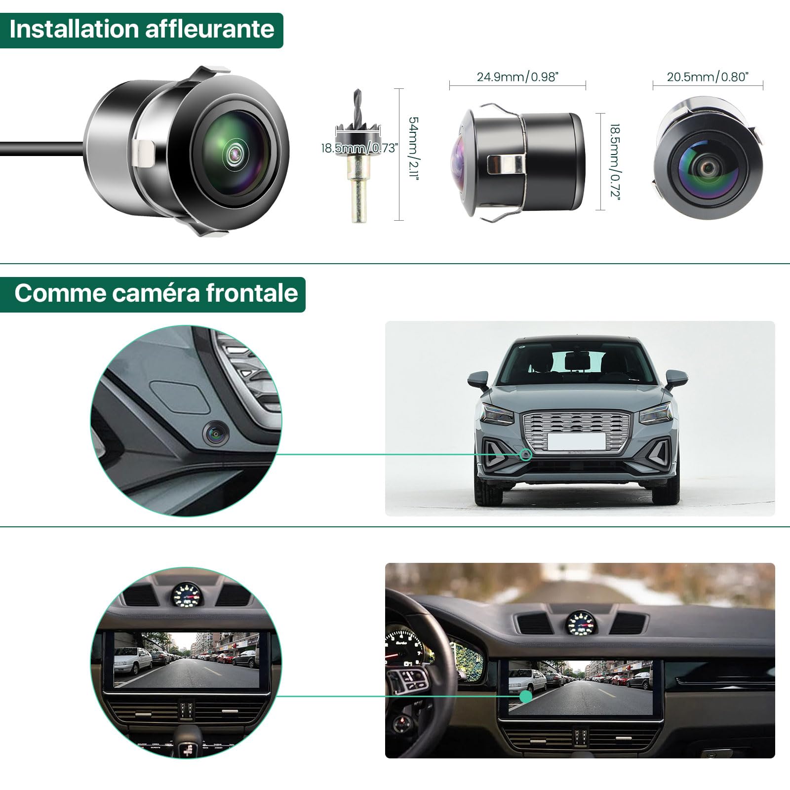 Cámara de visión trasera AHD 1080P Solo funciona con monitores y radio que soportan la señal de vídeo AHD 1080P, gran angular de 170 grados cámara universal delantera/lateral/coche