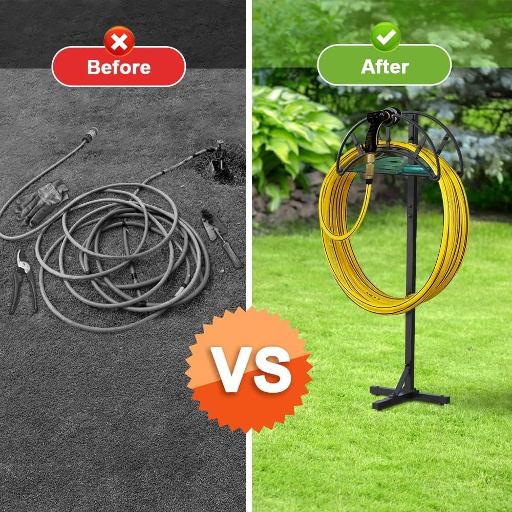 Bomclap Gartenschlauchhalter Freistehender, Metall Gartenschlauch Halterung Schlauchständer mit Ablagefach, Schlauchhalter für Garten, Schwarz
