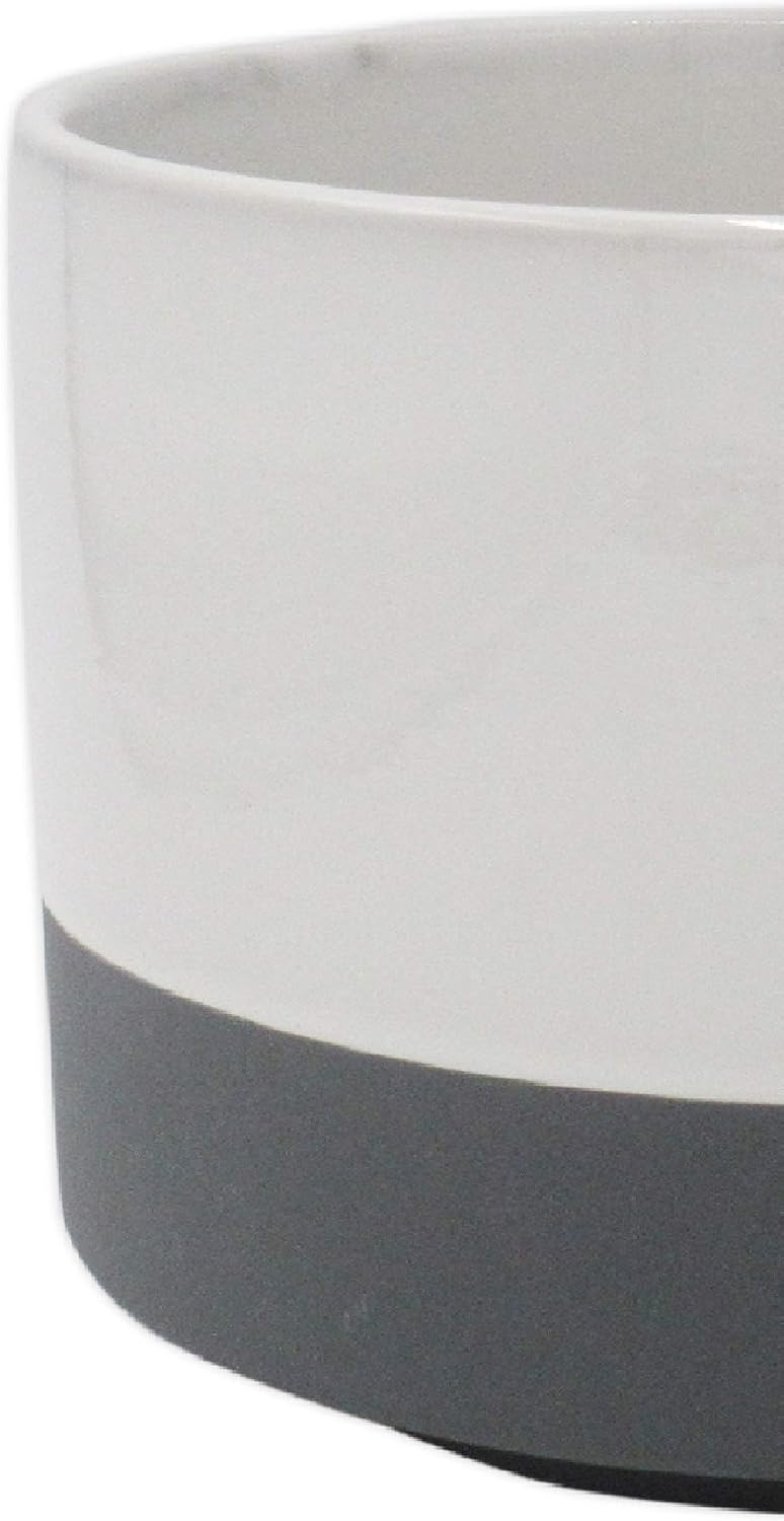 Amazon Brand – Rivet Mid-Century 2-Toned Stoneware Planter, 4.13"H, Gray and White