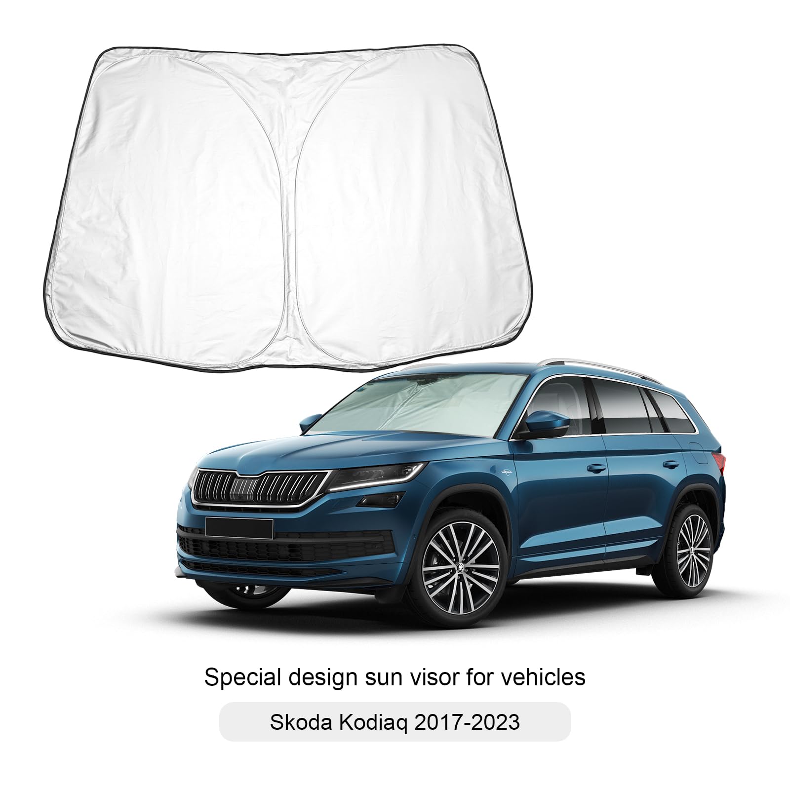 BIXUAN Osłona przedniej szyby samochodowej, ochrona przed słońcem do Skoda Kodiaq 2017-2023, osłona przedniej szyby, blokuje przednią szybę, osłona UV, składana