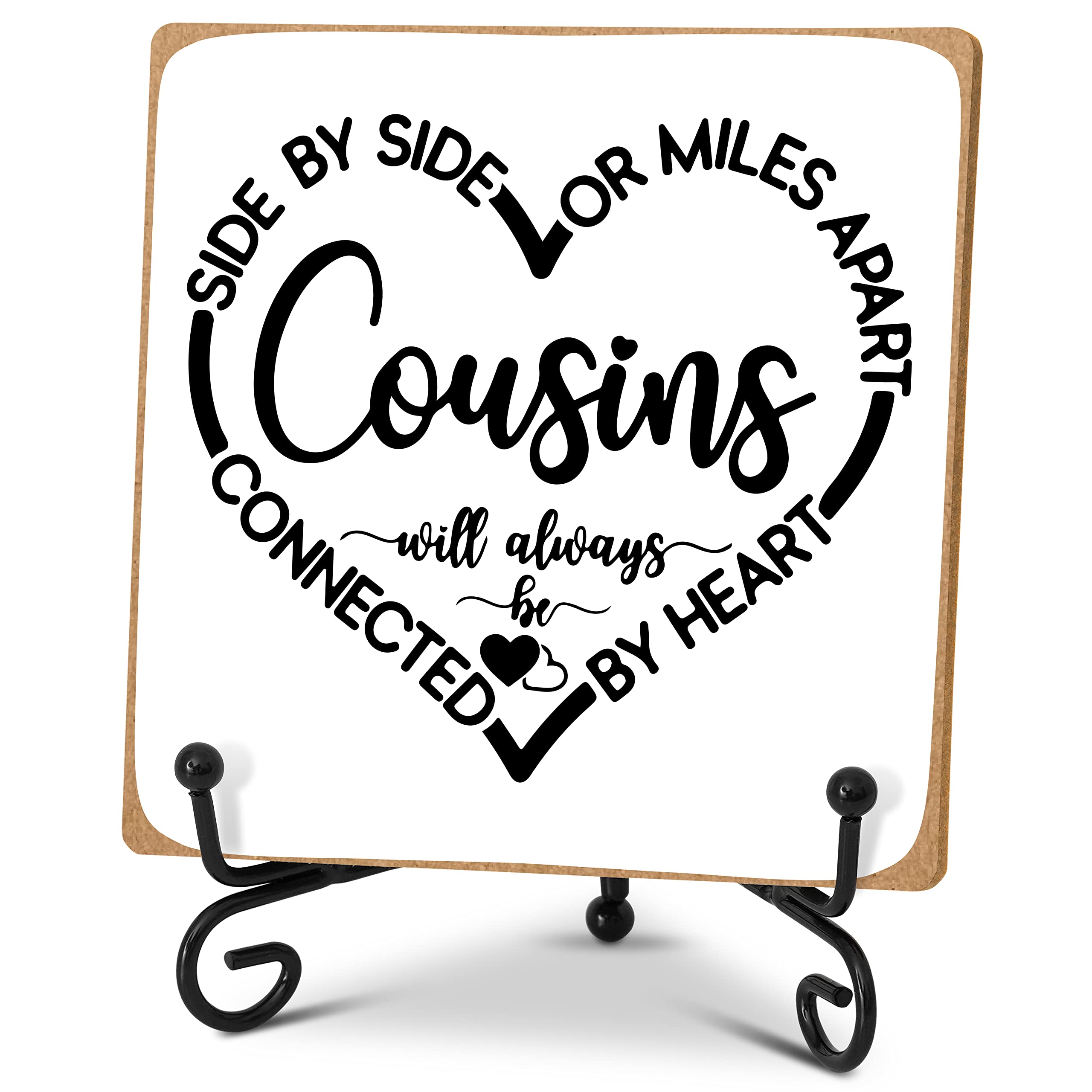 TIOFUNO Cousin Gifts for Women, Desk Decor Wood Plaque with Stand, Long Distance Relationships Birthday Gifts for Women Girls -A35