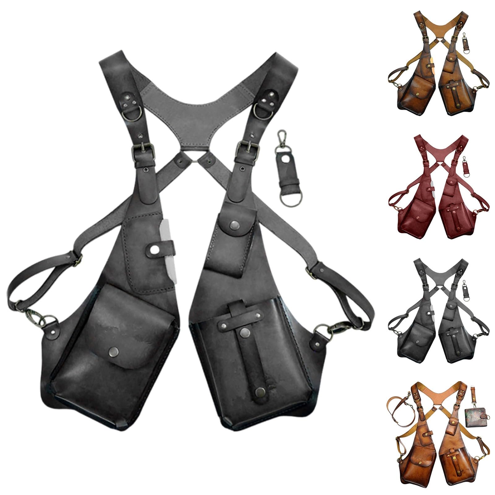 Générique Sac sous Arme en Cuir PU - Poche de Portefeuille Holster Double Holster en Cuir Vintage - Portefeuille de téléphonie antivol caché réglable