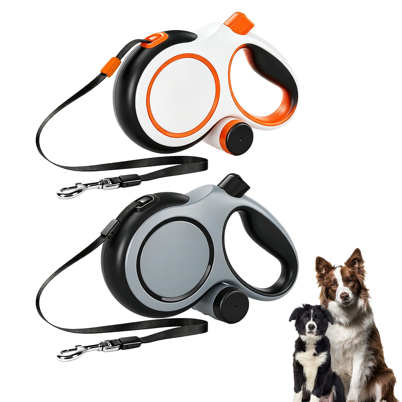 Hounyou 2 Pcs 8 Metre Dog Lead Retractable, Strong Heavy Duty Extendable Dog Lead 8m with 360° Tangle-Free for Dogs up to 50kg